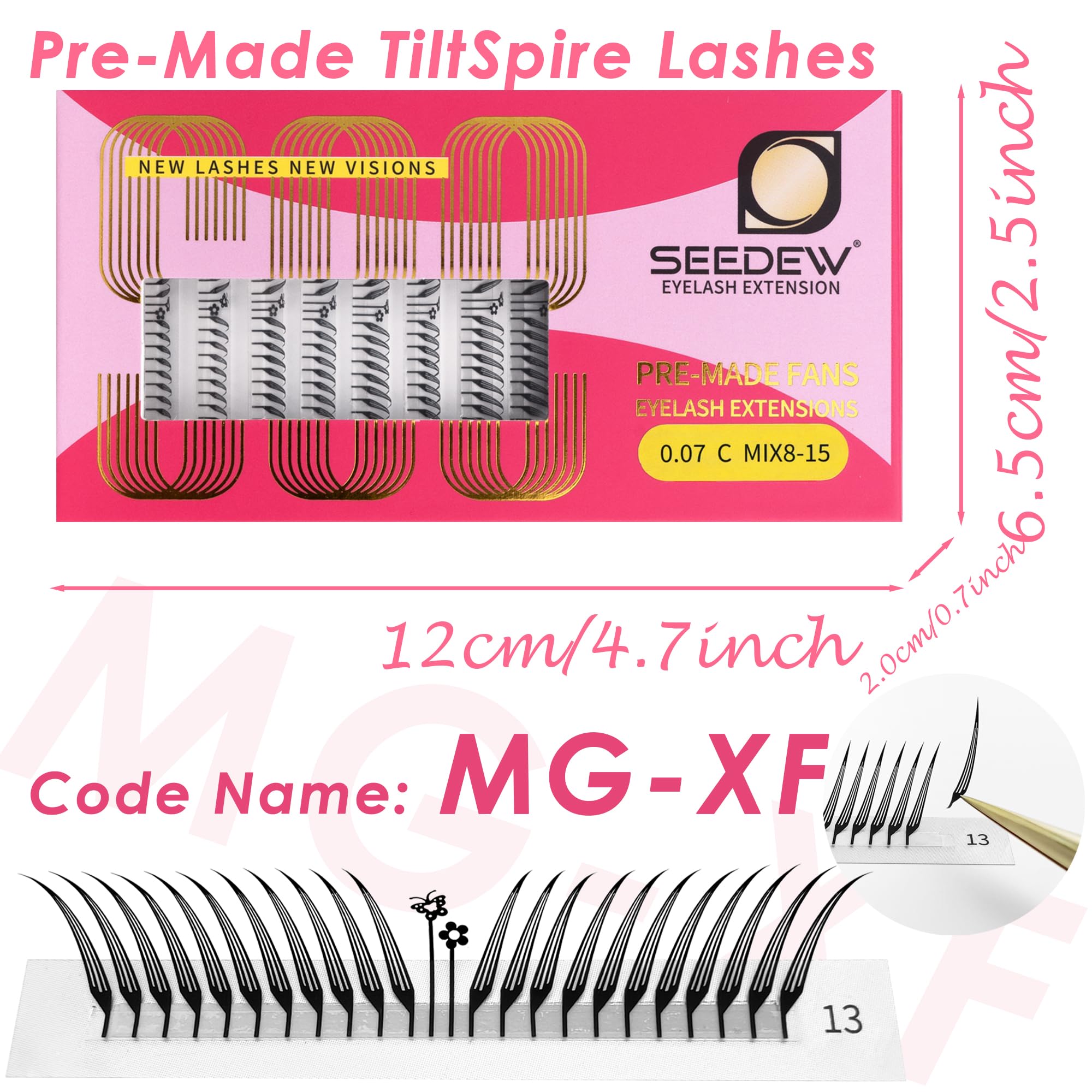 SEEDEW Pre-Made TiltSpire Lashes, MGXF-264PCS D Curl MIX8-15mm 0.07mm 12 Rows/Tray, Quickly Apply, Beginner Friendly - Image 2