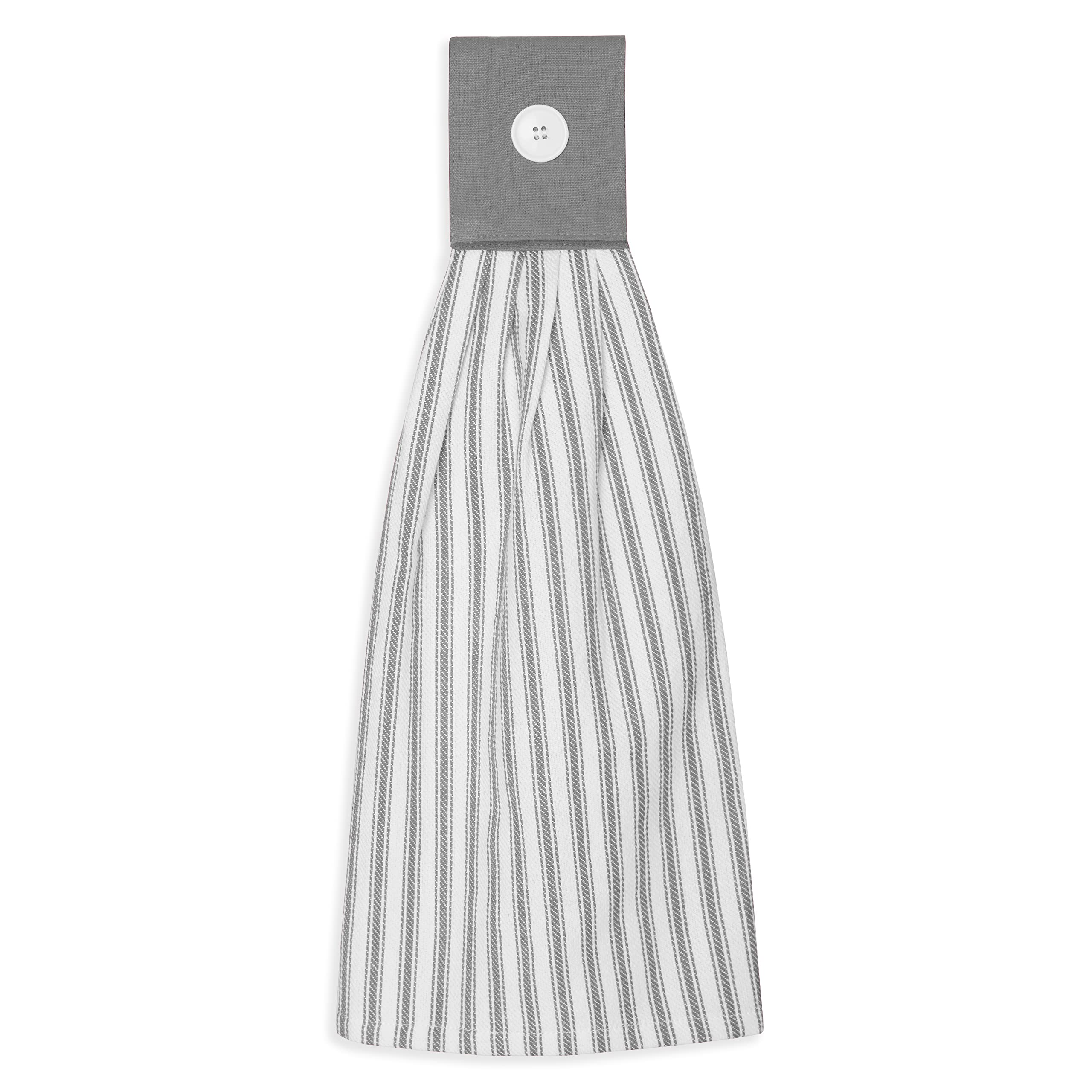 Juego de 2 toallas de mano de aleación gris y blanca para colgar platos de cocina con detalles de botón, color gris y blanco