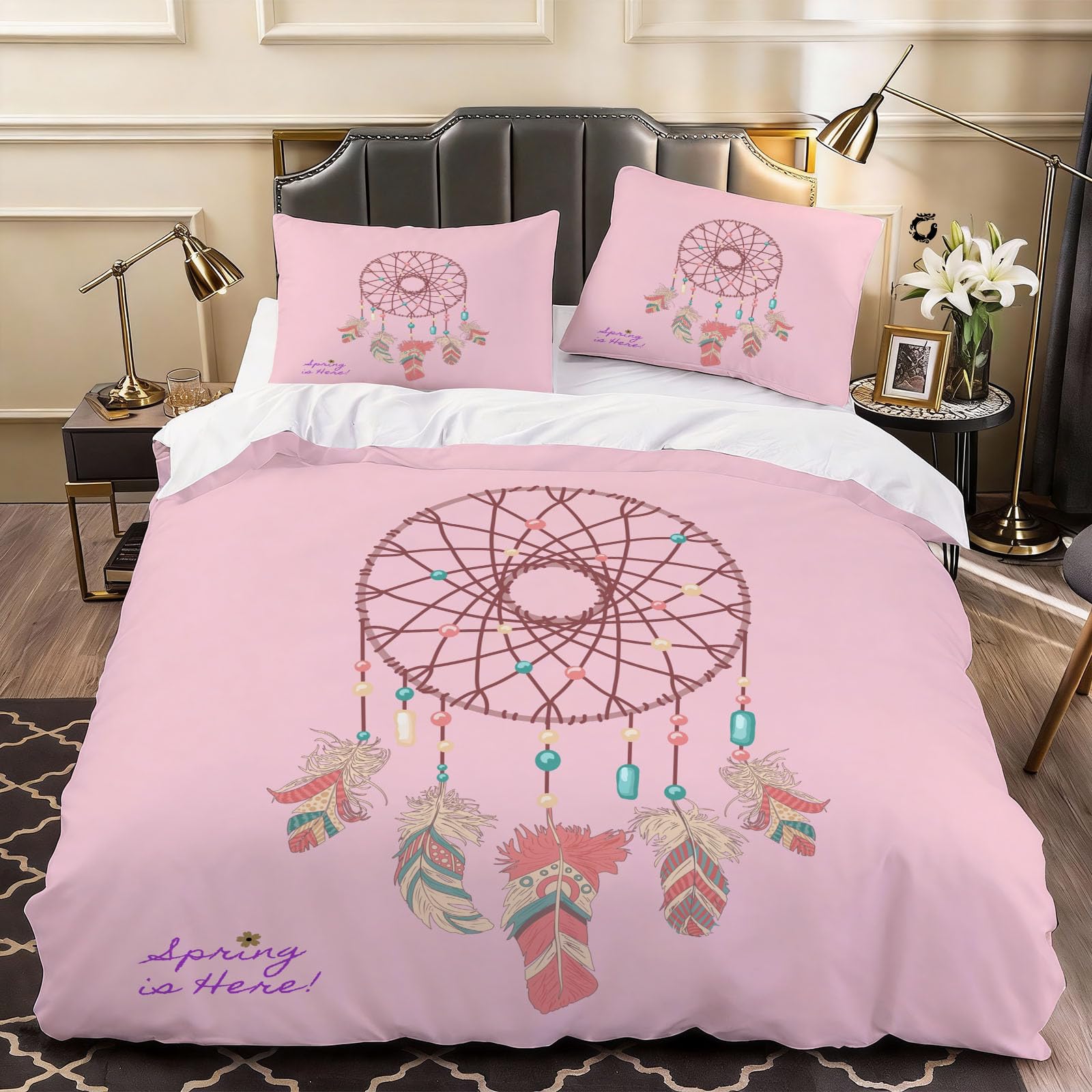 3D Feather Feather Duvet Cover Minimalistic Bedding Super King Bed Set, Soft Microfiber Comforter Cover Printed with Zipper Closure Quilt Coverr 260x220 cm and 2 Pillowcases