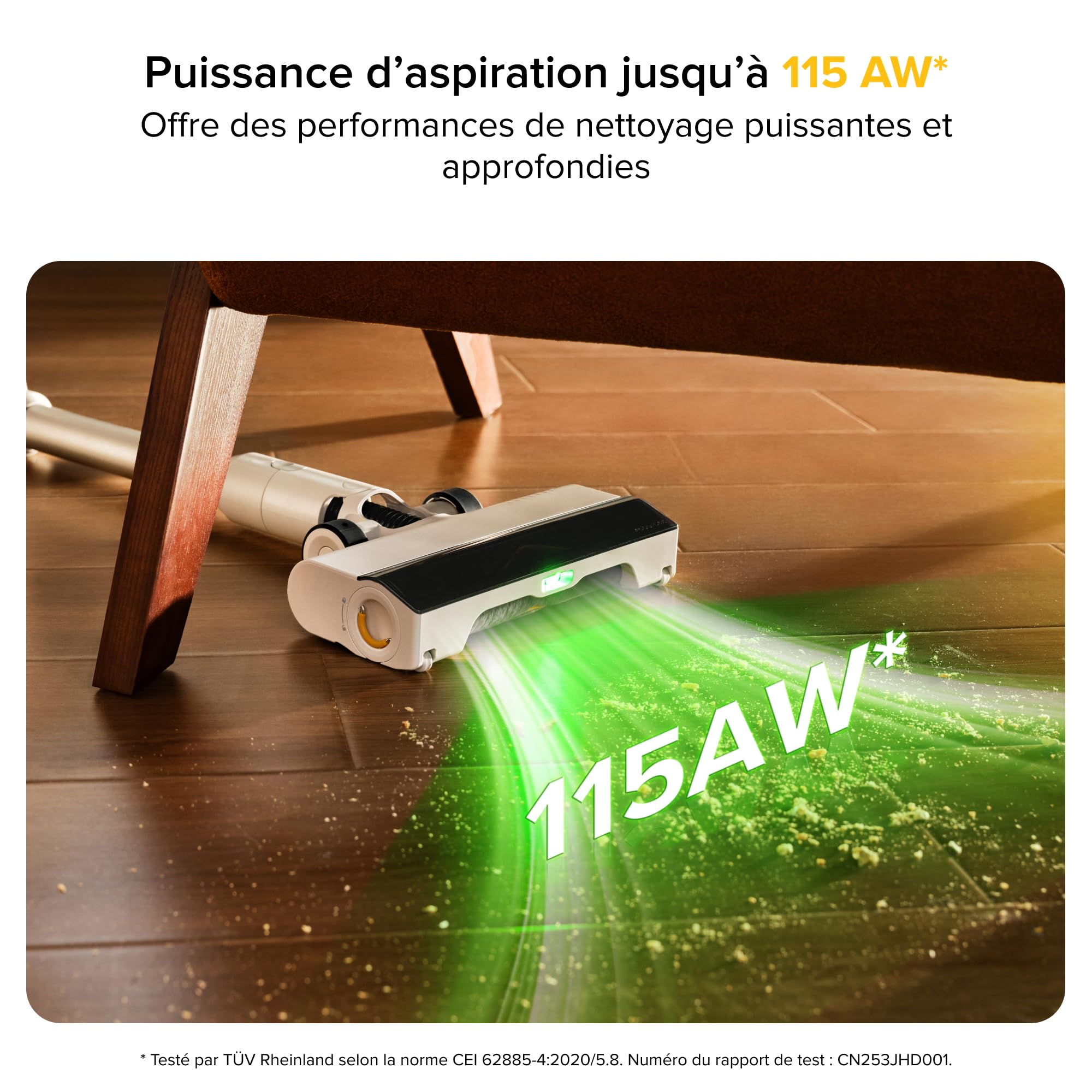 roborock H60 Aspirateur Balai sans Fil, 115 AW, 60 Min d’Autonomie | Tube Pliable 180°, LED Détecte‑Poussière, Brosse Anti‑Emmêlement pour Tapis, Sols et Poils d’Animaux, Léger et Polyvalent