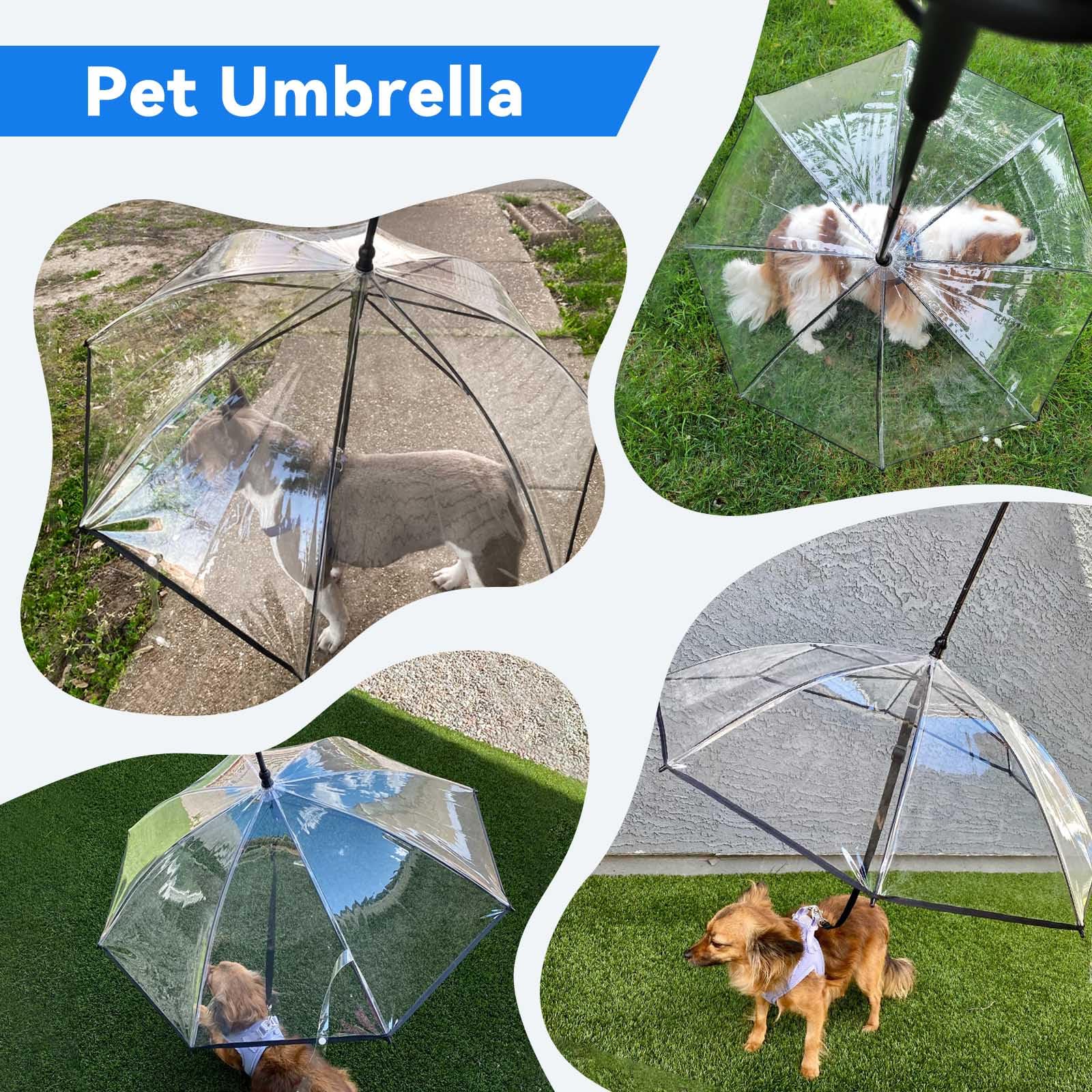 BillionChains Dog Umbrella for Small Dogs Clear Walking Umbrella with Adjustable Leash