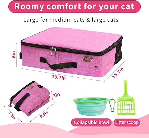 Miniatura 7 de Deblue Caja de arena portátil de viaje para gatos en el automóvil, transportador de arena plegable para gatos con tapa, caja de arena plegable