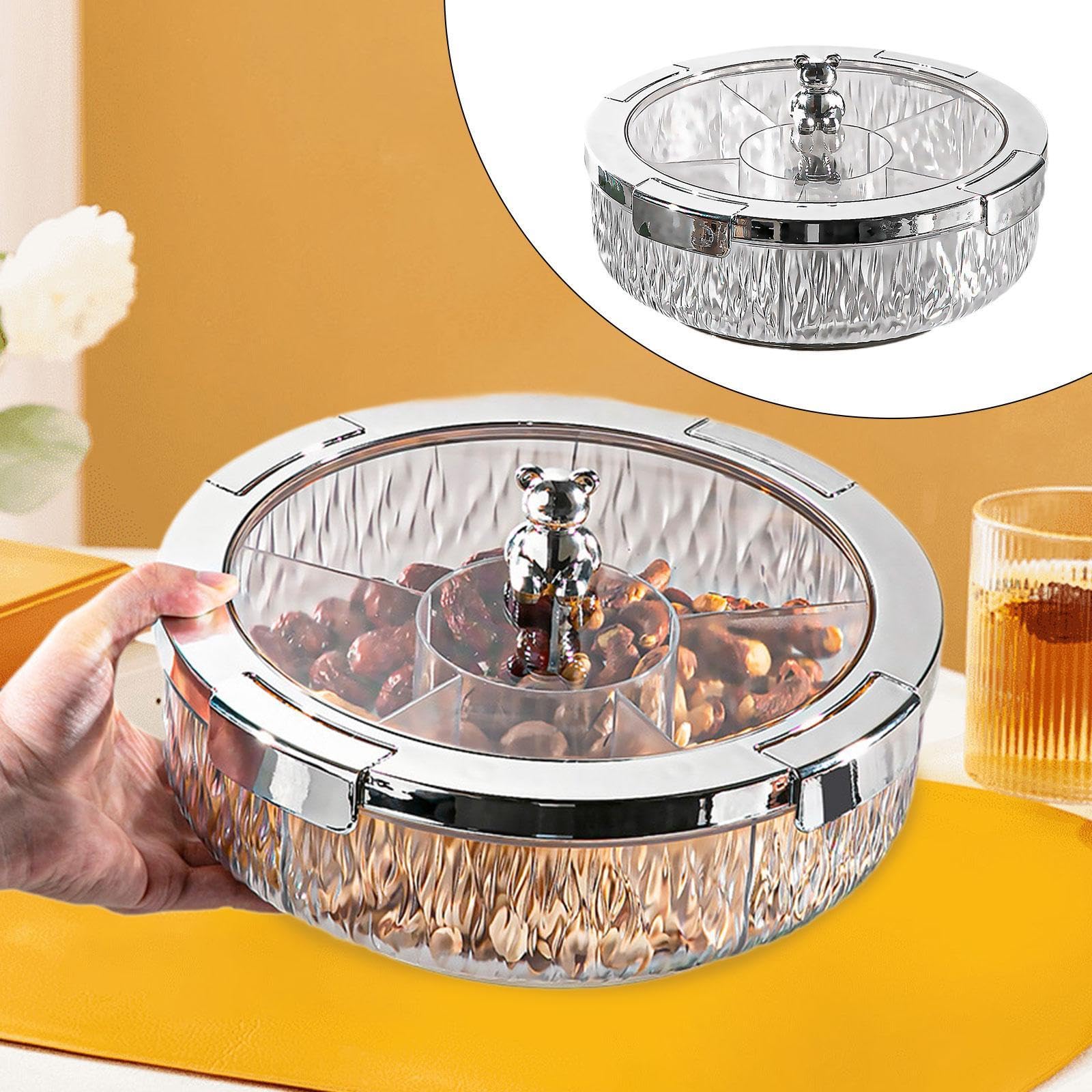 F Fityle Assiette de Fruits secs, Bonbons, Noix, Plat de décoration pour la Maison avec Compartiment, Plateau de Service Rotatif divisé, Assiette d'apéritif, Blanc