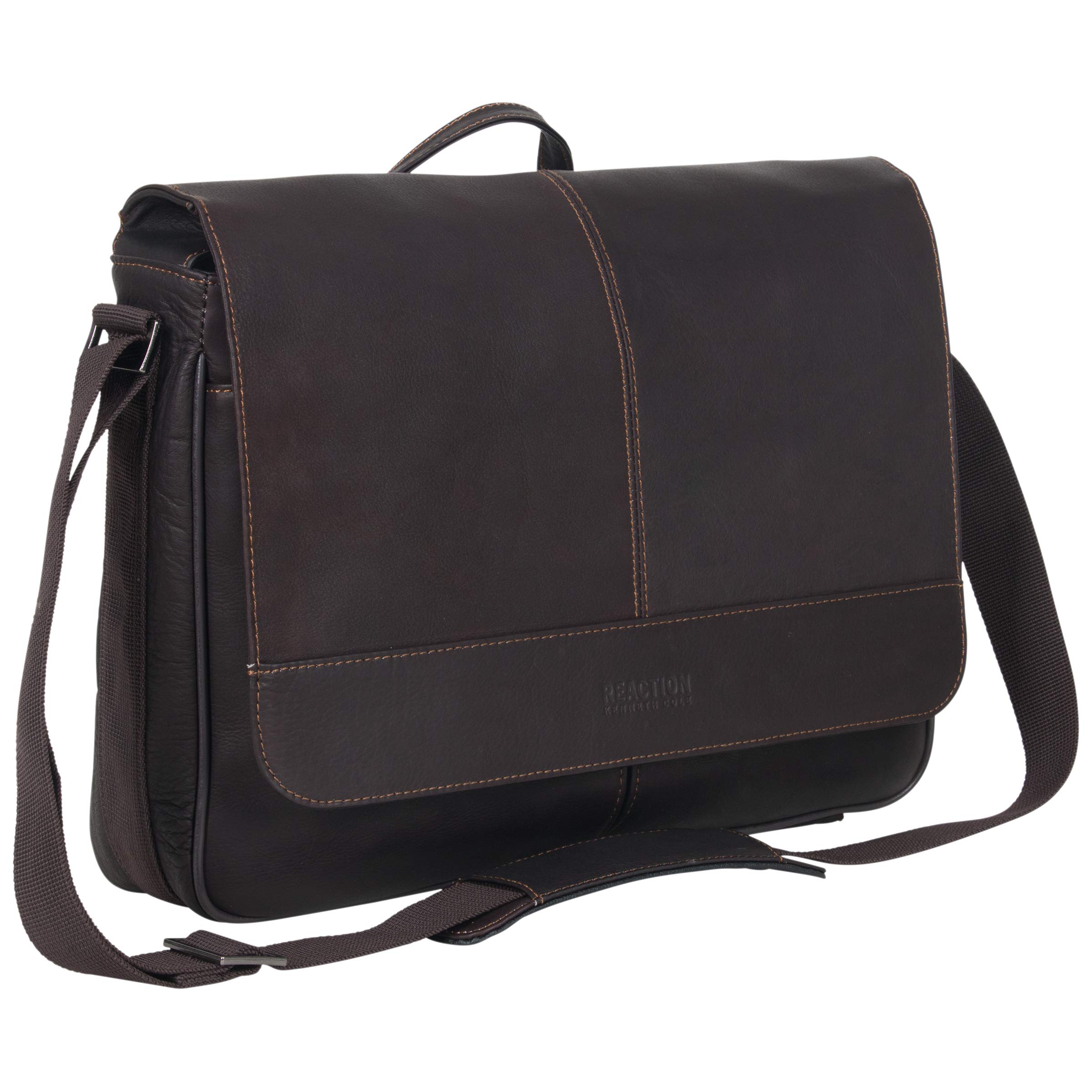 Kenneth Cole REACTION Risky Business Messenger - Borsa a tracolla in pelle colombiana, per laptop e tablet, cognac, 15.6 Laptop Messenger Bag, Risky Business Messenger Bag - Borsa a tracolla in pelle