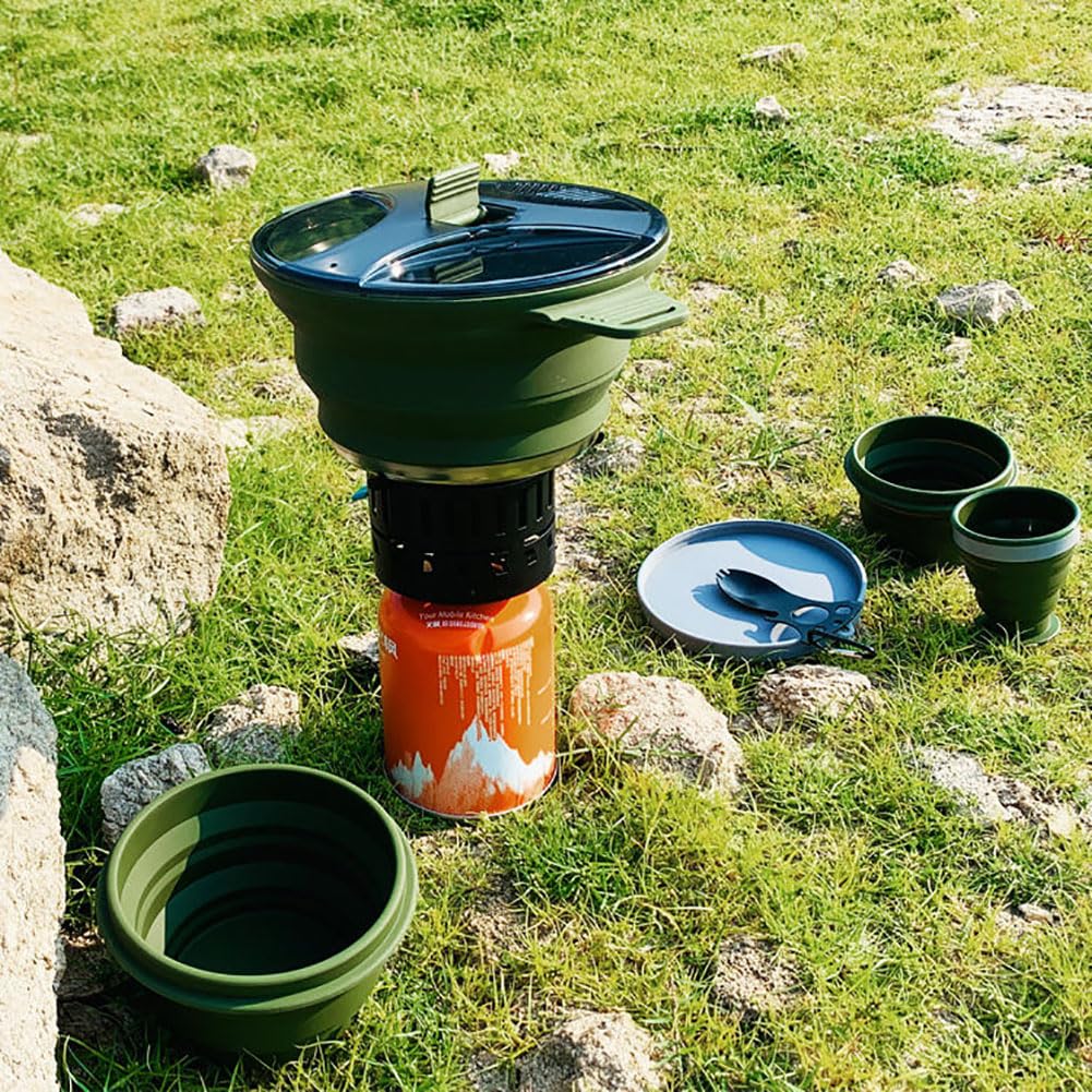 Składane naczynia kempingowe, przenośny zestaw do bałaganu na kempingu, zestaw do gotowania na kempingu, silikon spożywczy, do zestawu do bałaganu Outdoor Camping Piesze wycieczki i piknik D