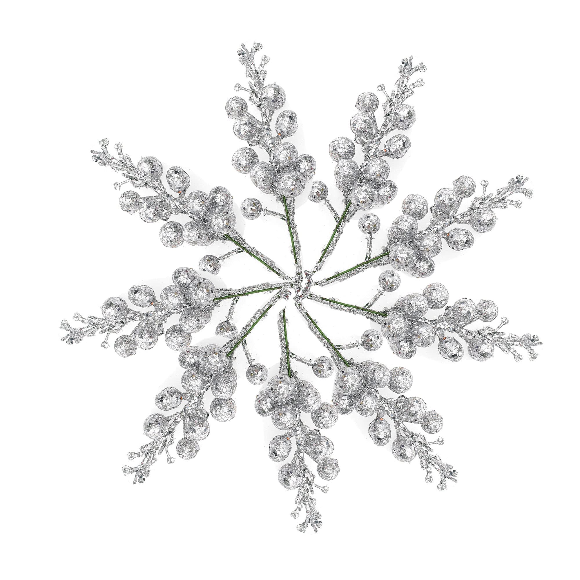 Ulalaza 9pcs 7.8Inch Christmas Glitter Berries Stems Artificial Christmas Picks for Christmas Tree Ornaments, DIY Xmas Wreath, Crafts, Holiday and Home Decor, Silver