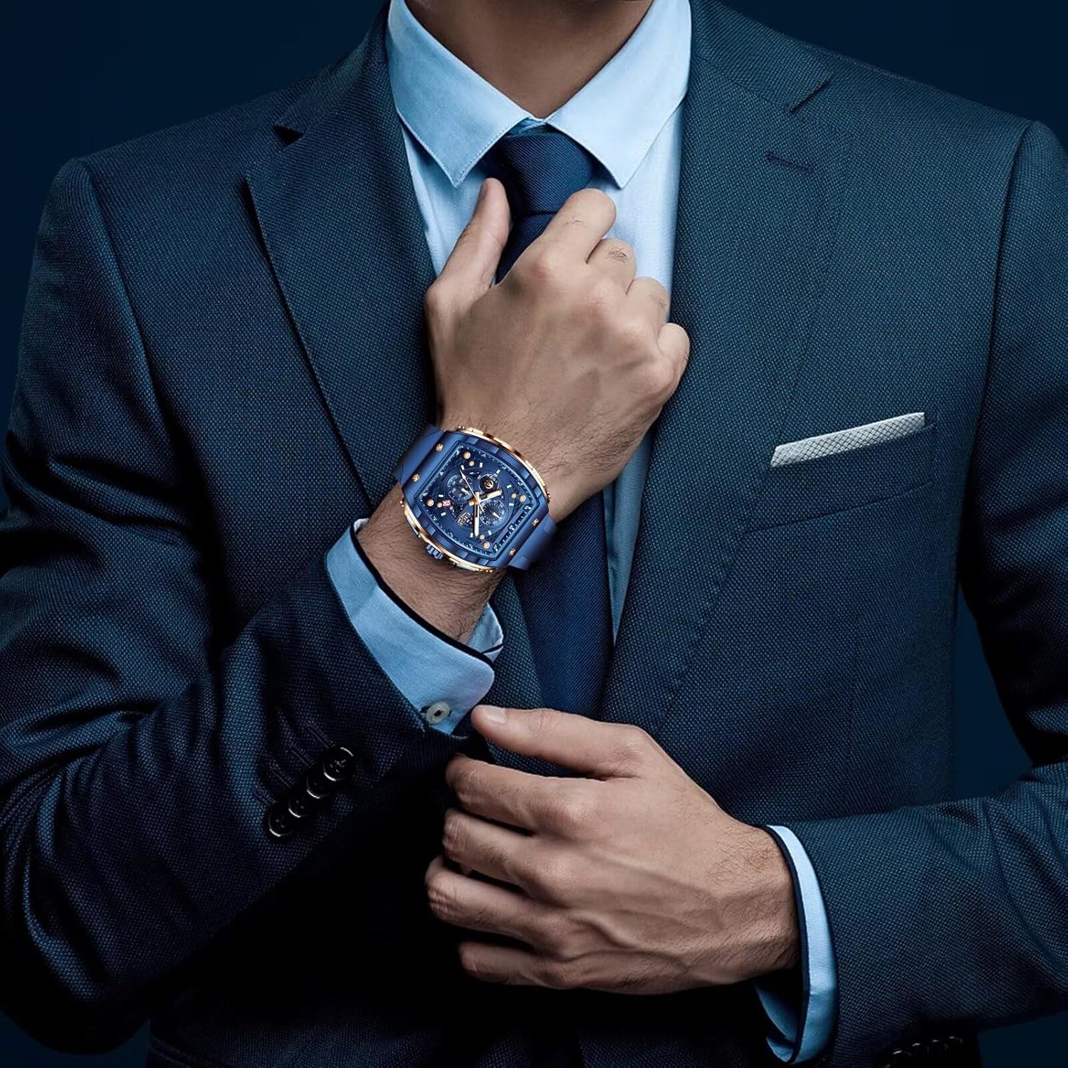 Mens Watches,Unique Rectangular Quartz Analog Watch,Outdoor Sports Multi-Function Watch,Chronograph/Waterproof/Luminous/Calendar,Durable Silicone Strap Mens Casual Watches
