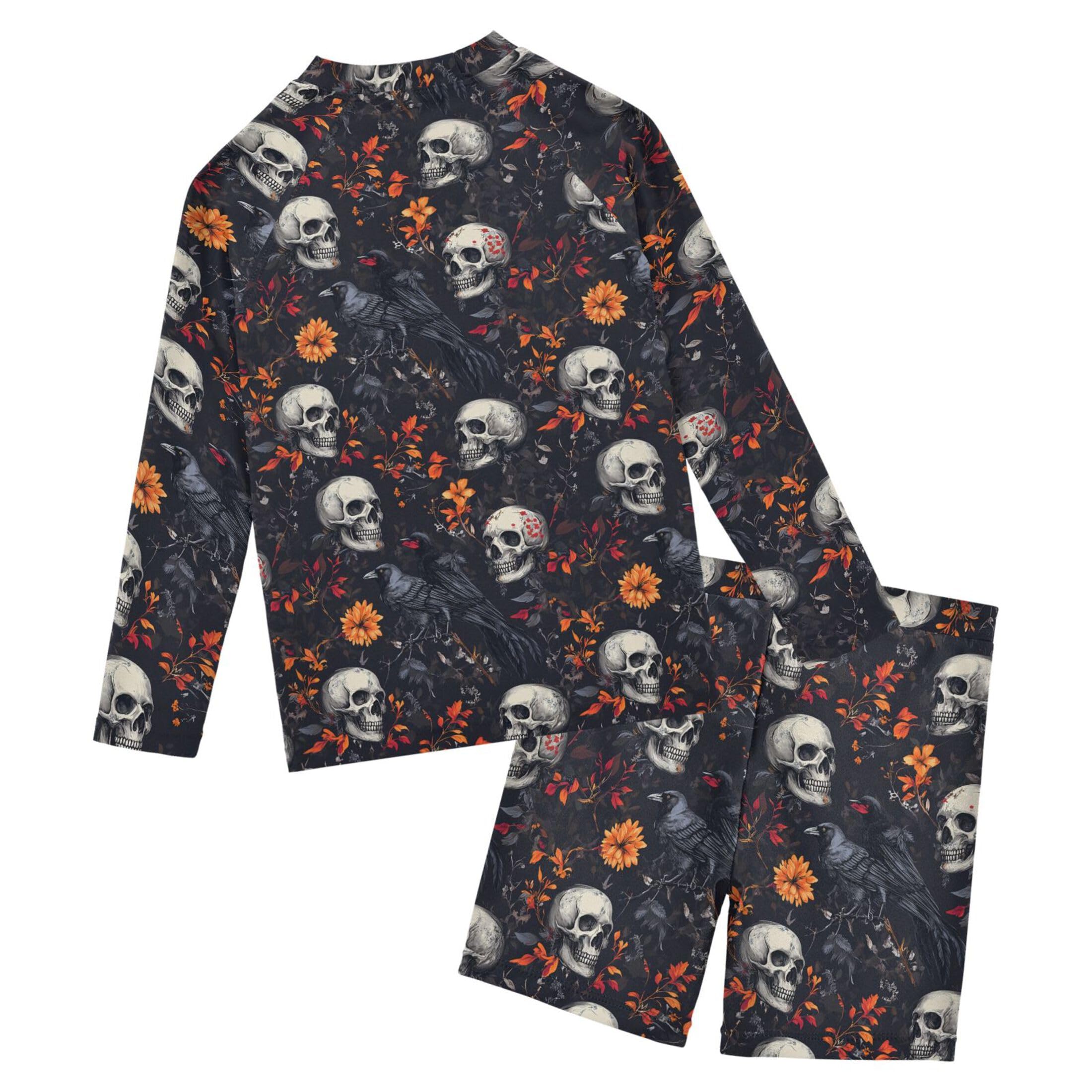Skull Crow Flower Toddlers and Baby Boys' Swimsuit Trunk and Rashguard Set B0404421