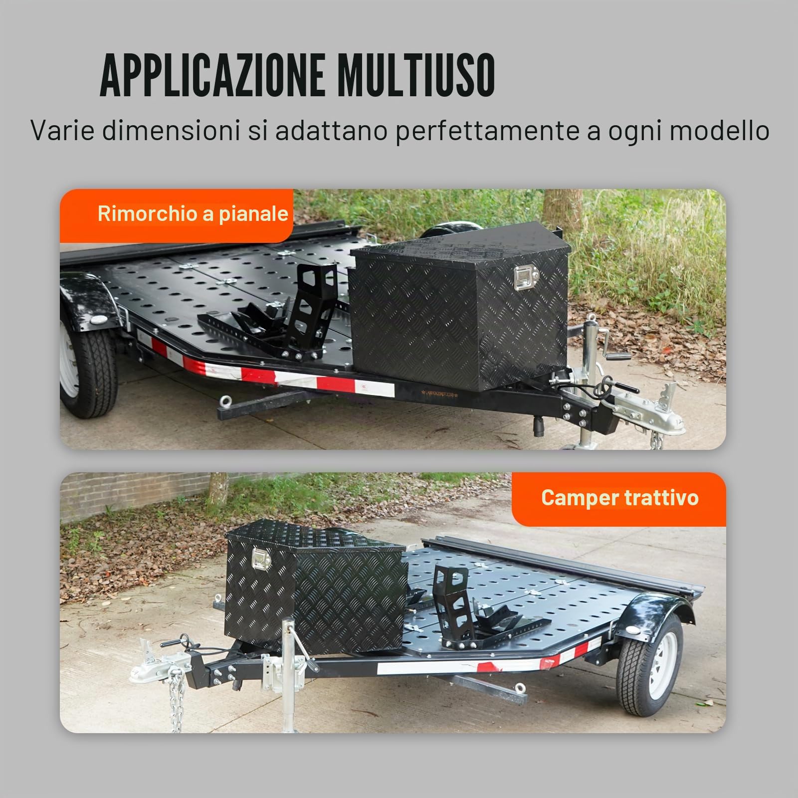 VEVOR Scatola per Lingua per Rimorchio, Cassetta per Attrezzi con Piastra diamantata in Lega di Alluminio, Scatola per Rimorchio per Carichi Pesanti con Serratura e Chiavi, Camper 39"x16.5"x12