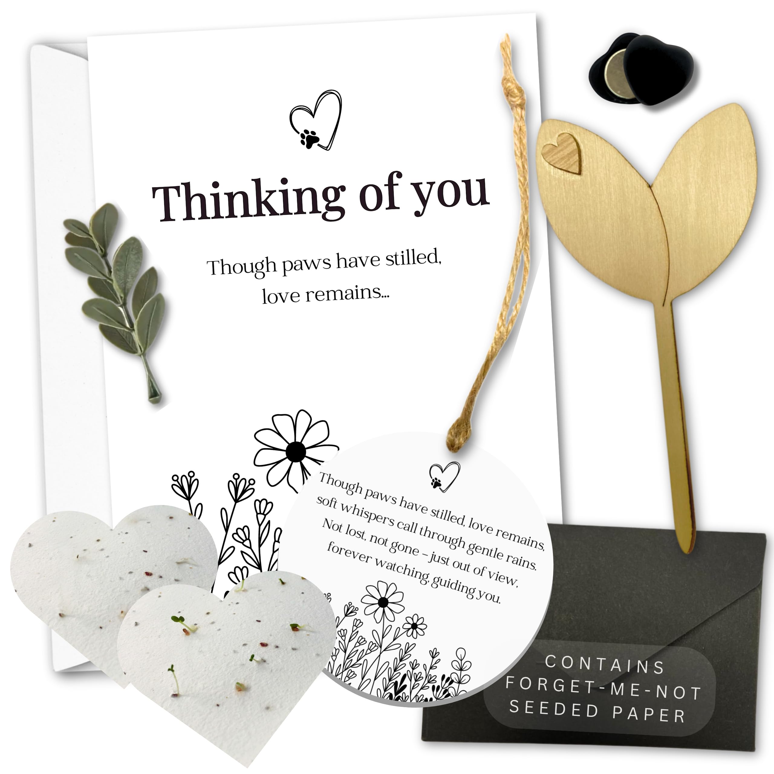 Wee Blau Doag Pet Loss Sympathy Gift: 5-Piece Pet Bereavement Gifts Set including Condolence Card, Seeded Hearts, Plaque & Pin