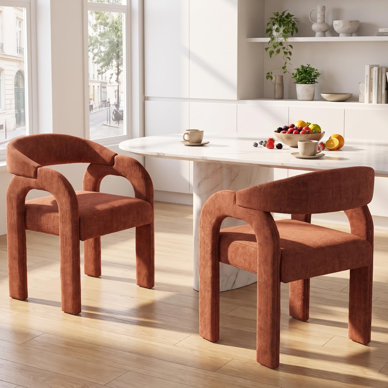 Ya-Home Chaise de Salle à Manger en Chenille Lot de 2 Coussin Epais, Orange