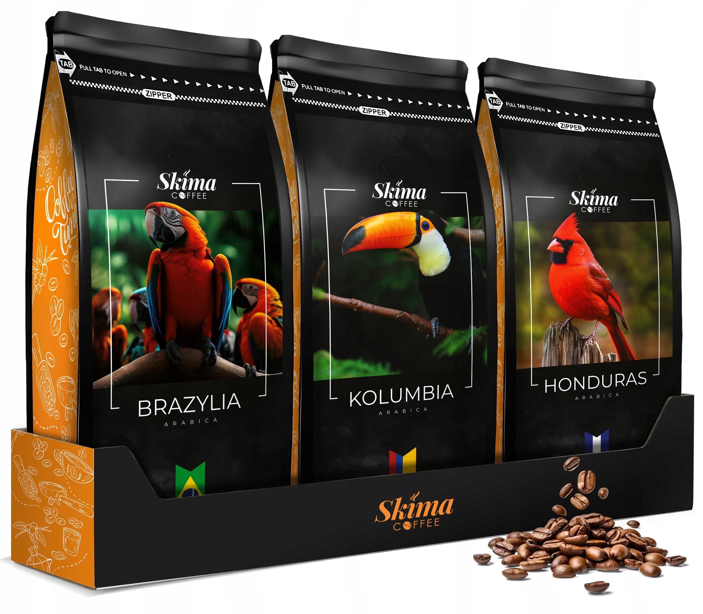 Kawa ziarnista 1kg x3 BRAZYLIA/KOLUMBIA/HONDURAS ARABICA Świeża