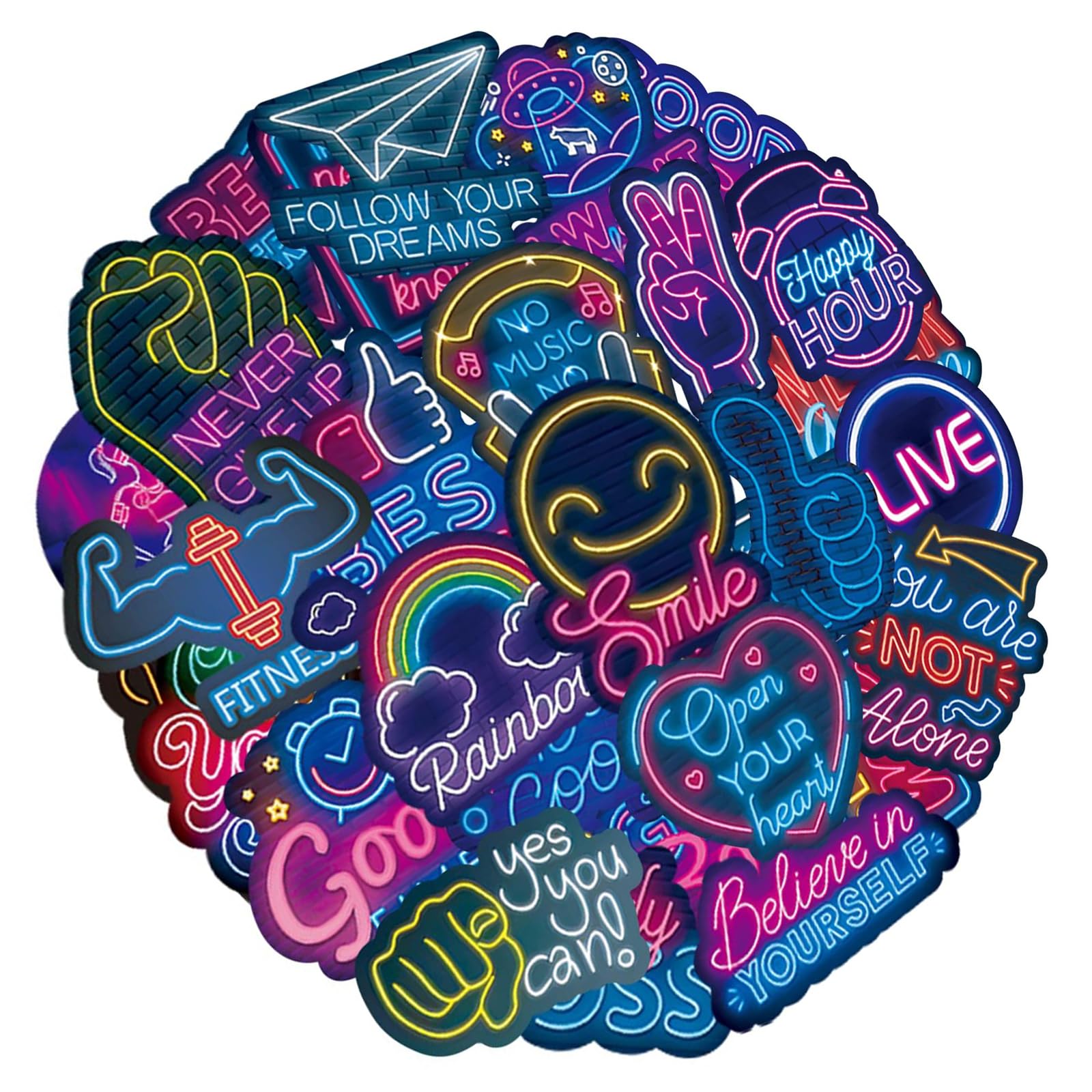 Neon Motivational Stickers 100 Pcs Inspirational Sticker Pack,Neon Positive Affirmation Quote Design,Waterproof Vinyl Stickers for Laptop Phone Journal Water Bottles Diary Guitar Scrapbook Planner et