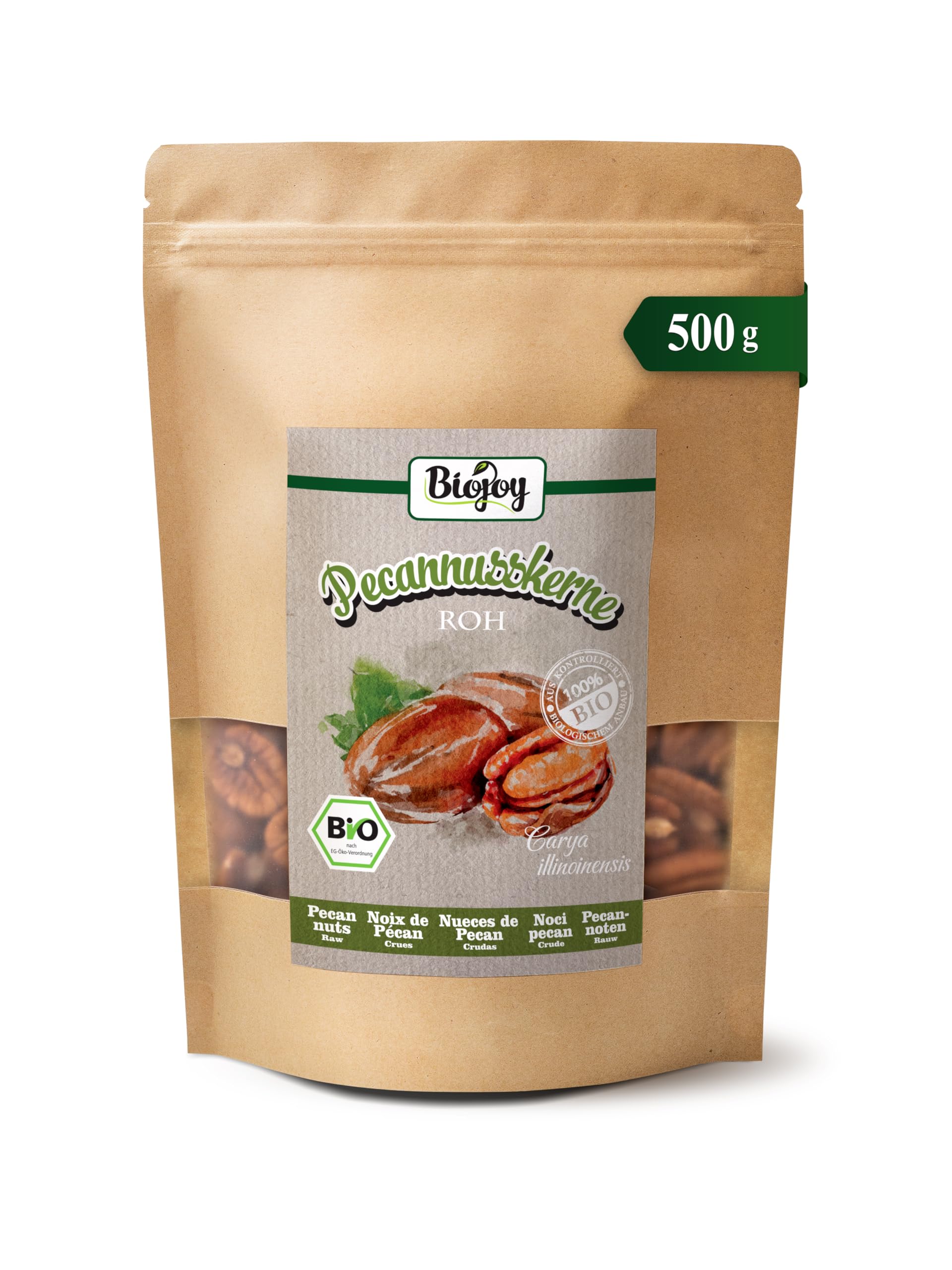 Biojoy BIO-Pekannüsse Halbe Kerne (500 g), geschält und ungesalzen, Pekannusskerne ohne Zusätze