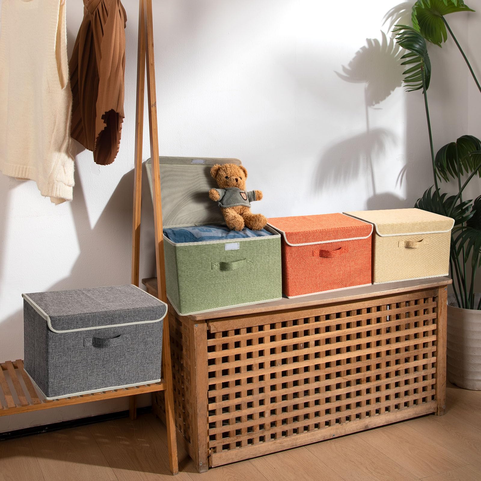BrilliantJo Boîtes de Rangement avec Couvercles, Panier de Rangement Pliable pour Vêtements Jouets Livres Placard Chambre à Coucher Maison 38 * 25 * 25 cm 4x couleurs arc-en-ciel