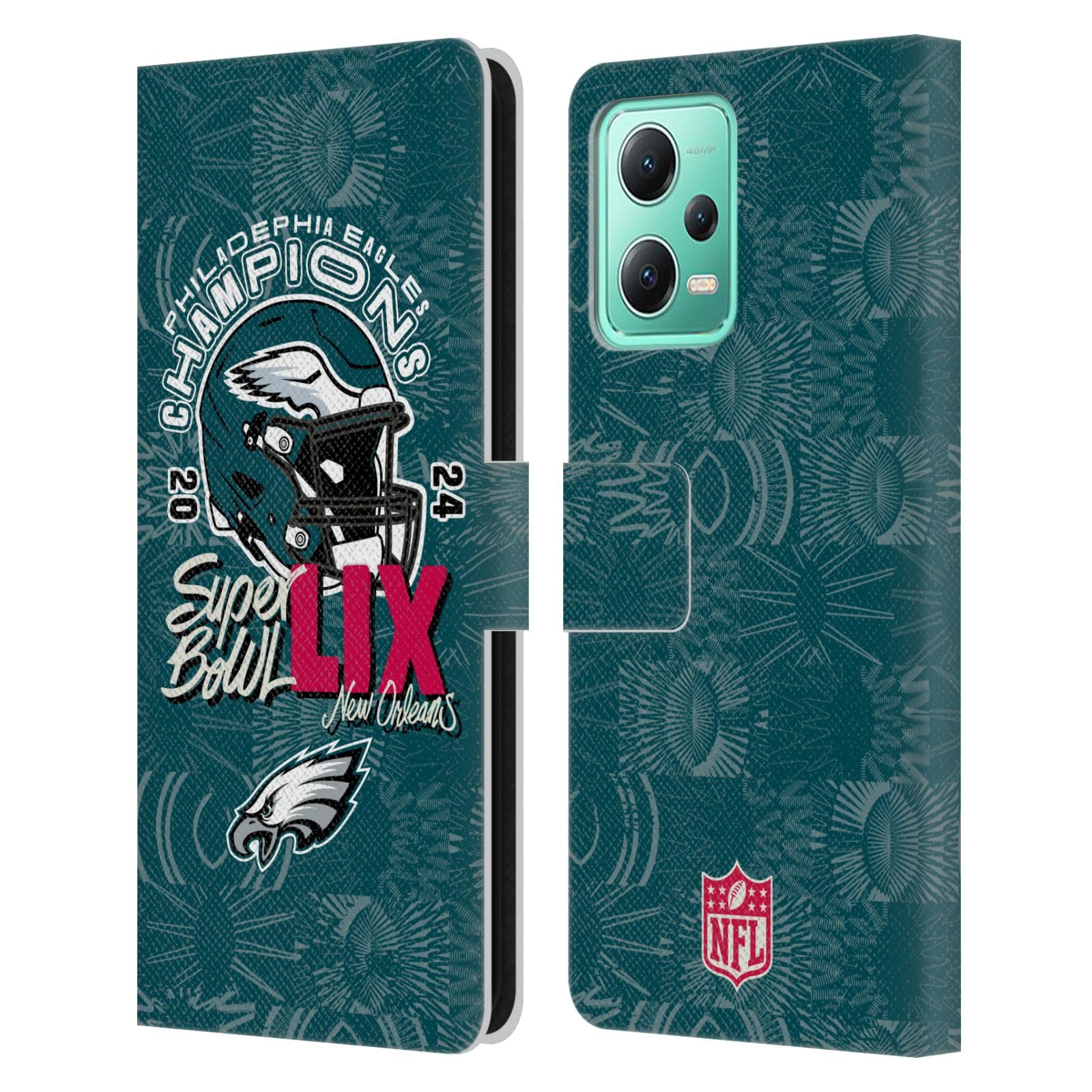 Head Case Designs Officially Licensed NFL Eagles Helmet With Pattern 2025 Super Bowl LIX Champions Leather Book Wallet Case Cover Compatible With Xiaomi Redmi Note 12 5G