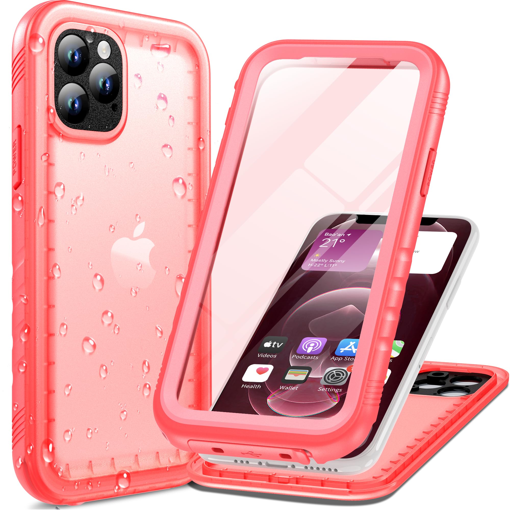 Cozycase Cover Impermeabile Antiurto Per iPhone 12 Pro Max - Militare 360° Indistruttibile 【IP68 Waterproof】 Custodia Subacquea Anticaduta Antishock Antigraffio Antipolvere Antiscivolo Integrale-Rosa