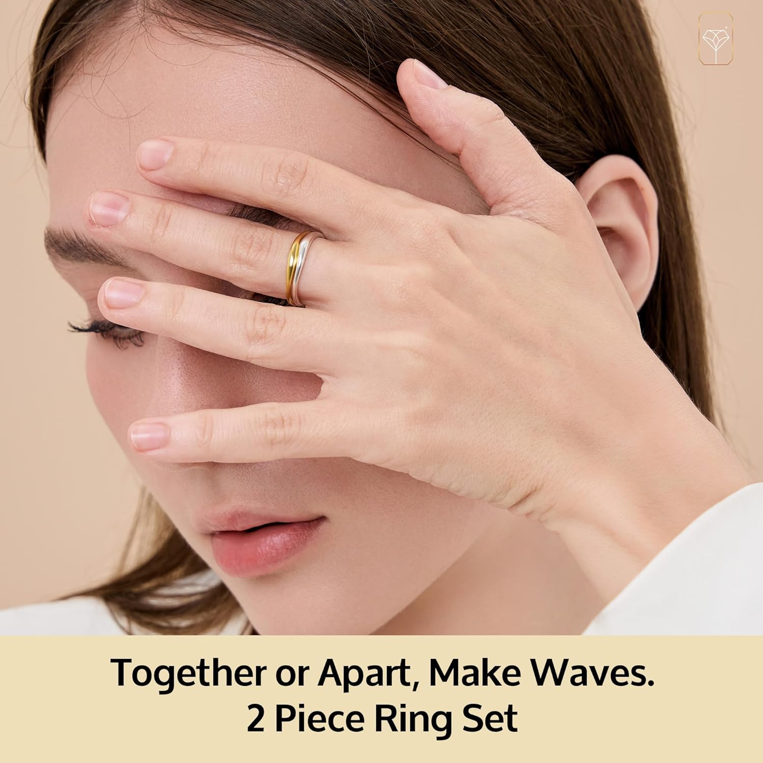 MAX + STONE 925 Sterling Silver 18K Gold Plated Two Tone Ring Set of 2 | Hypoallergenic & Anti-Tarnishing | Mixed Metal Wave Rings in Sizes 6, 7, 8