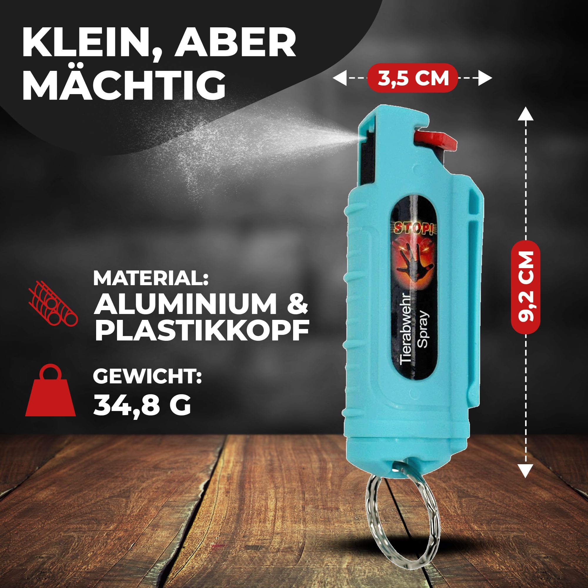 3 x Wilhelm Pfefferspray 16 ml Schlüsselanhänger türkis Tierabwehr Selbstverteidigung CS Gas KO Spray hochdosiert (ca. 2 Mio. Scoville) effektives Verteidigungsspray