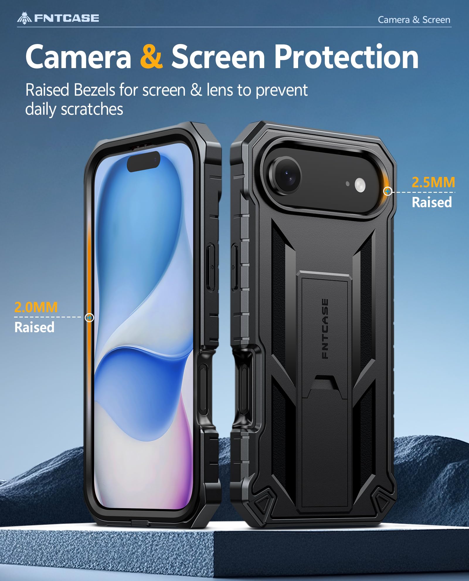 FNTCASE Funda para iPhone Air: resistente de grado militar para iPhone 17 Air con soporte y clip para cinturón, protección de TPU a prueba de golpes, protector resistente (negro)