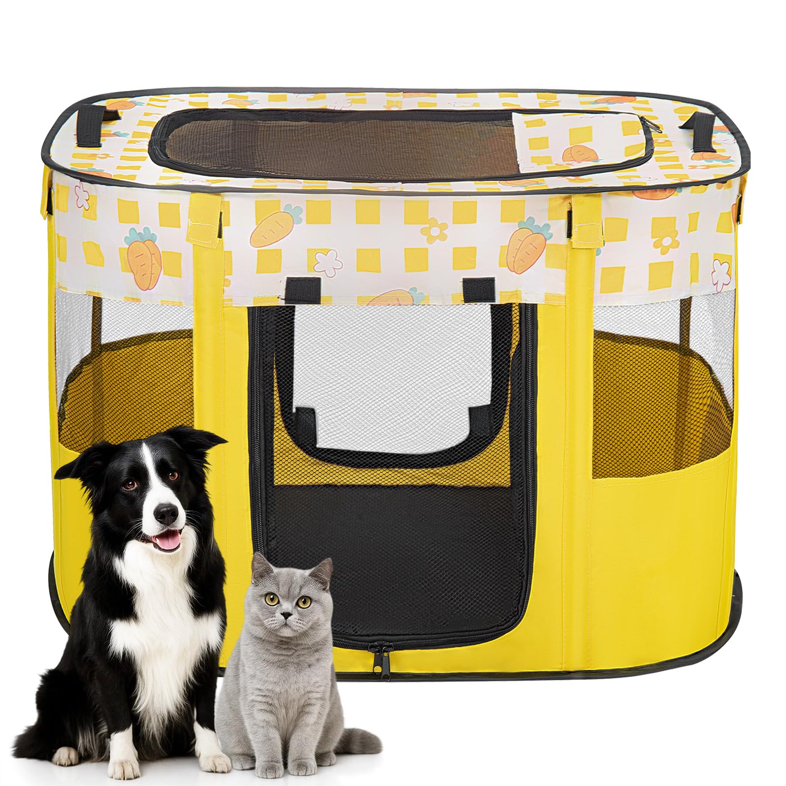 LN COZY CORNER Foldable Pet Playpen, Portable Small Dog Cat Crate, Soft Indoor Outdoor Pet Cage, Puppy Playpen with Mesh Panels, Dog Tent, Cat Playpen, Travel Pet Puppy Cage for Pets (Yellow-S)