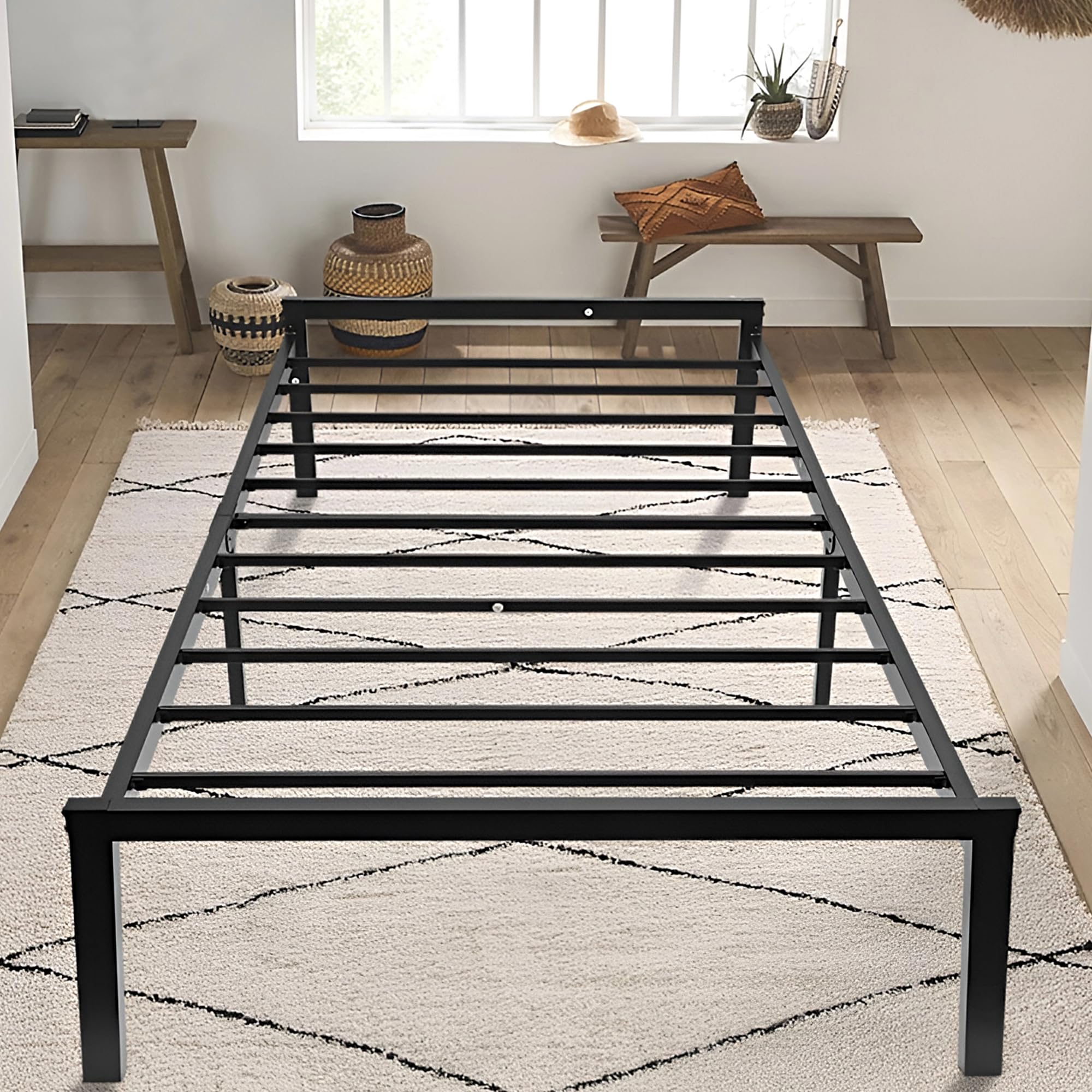 Foldable Single Bed Frame, Heavy Duty Metal Platform Twin Bed
