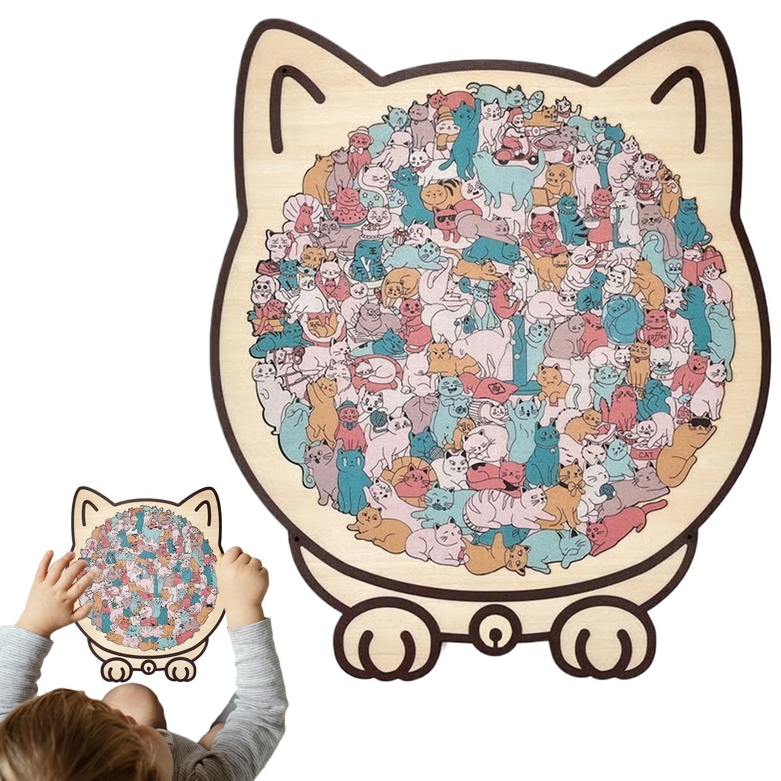 Puzzle De Madera De Gatos De 135 Piezas, Forma Irregular, 23.7 X 21.8 Cm, Dificultad Avanzada, Juguete Educativo Y Decorativo Para Niños, Niñas Y Adultos