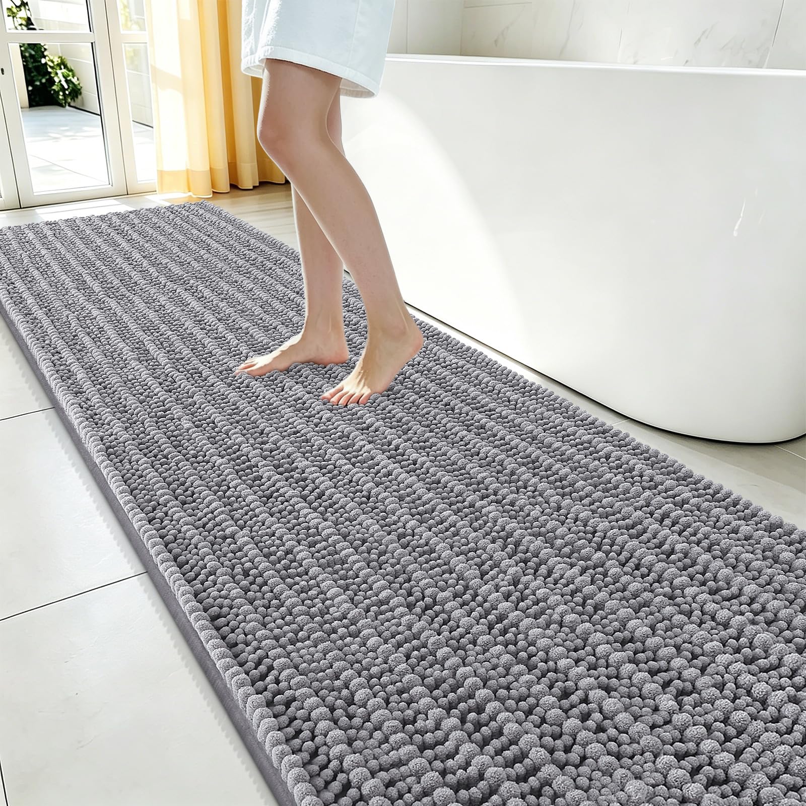 Smiry Bathroom Rugs 120X24, Extra Soft Rubber Backing Chenille Bath Mats