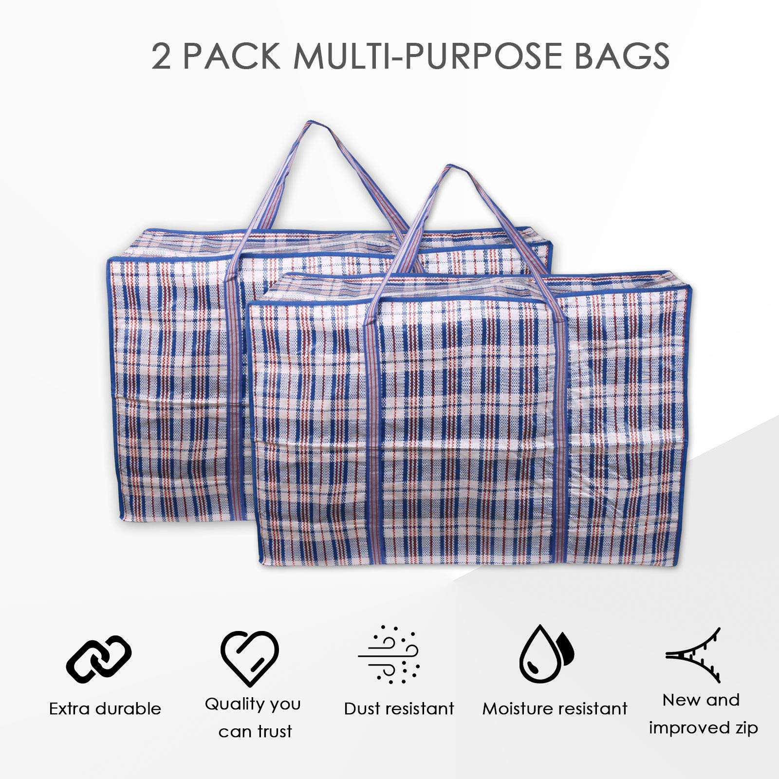 EDATOFLY Lot De 2 Sacs De Rangement XXL 100L – Sacs Déménagement & Vêtements Grande Capacité Avec Fermeture Éclair Solide, Bleu 80x55x25 Cm – Idéal Pour Déménagement, Stockage & Courses