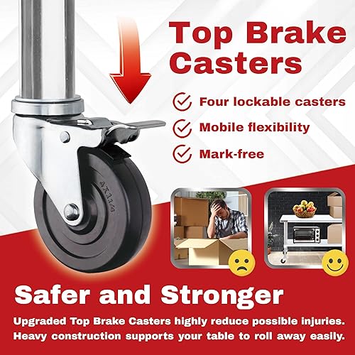 Miniatura 8 de DuraSteel - Mesa de acero inoxidable de 24 x 48 pulgadas, para preparación de alimentos, carrito de metal, mesa de trabajo comercial con ruedas