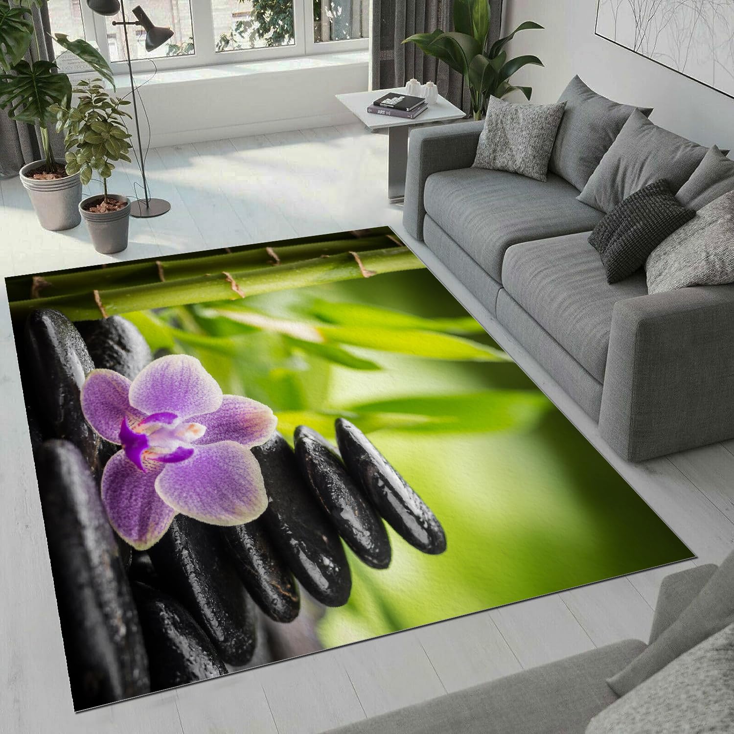 Tapis zen salon lavable et antidérapant de 100x150 cm avec effet d'art 3D duveteux