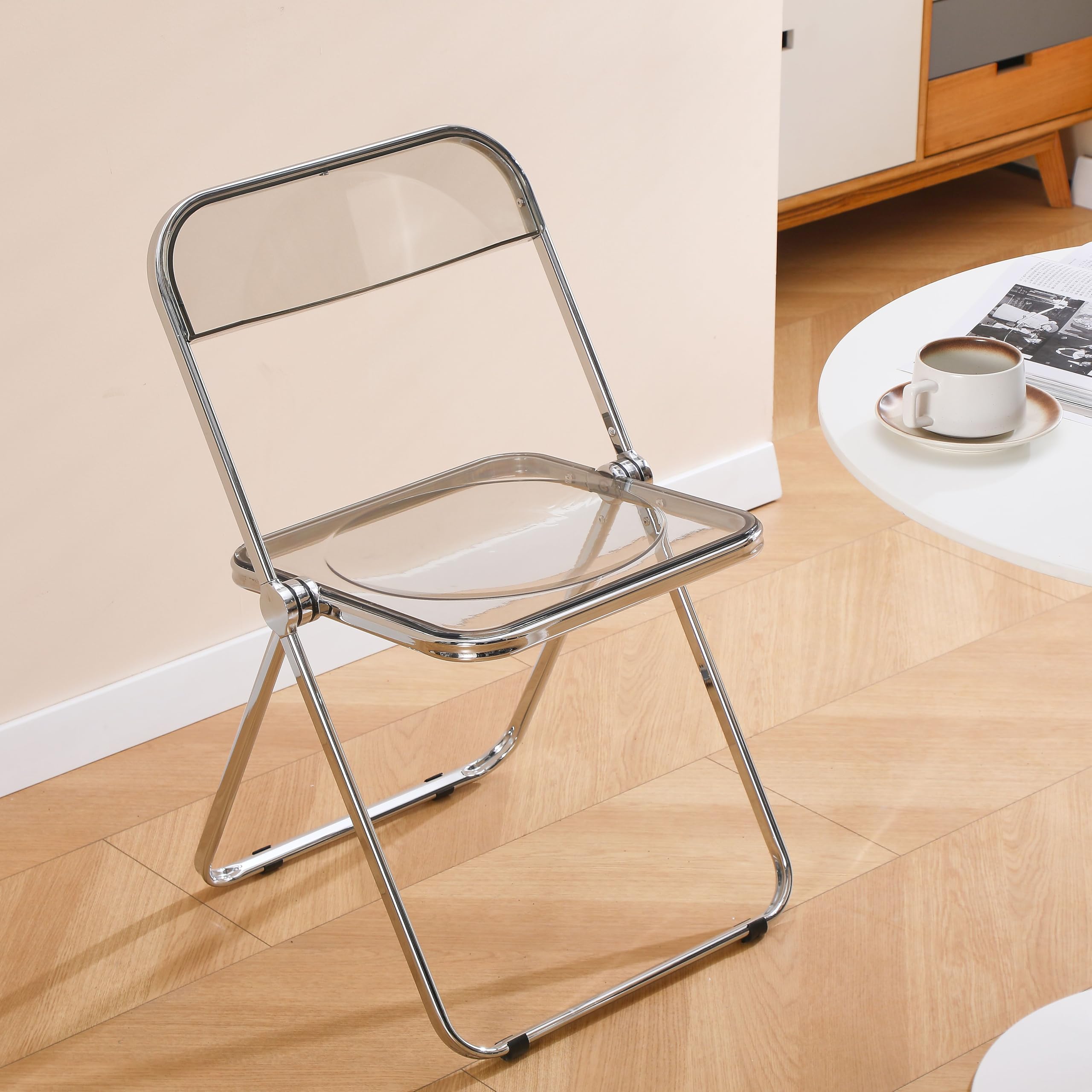Silla Plegable Transparente, diseño Moderno - Estructura cromada - Adecuada para Comedor, salón, cristalina, Transparente, 48 x 48 x 76 cm