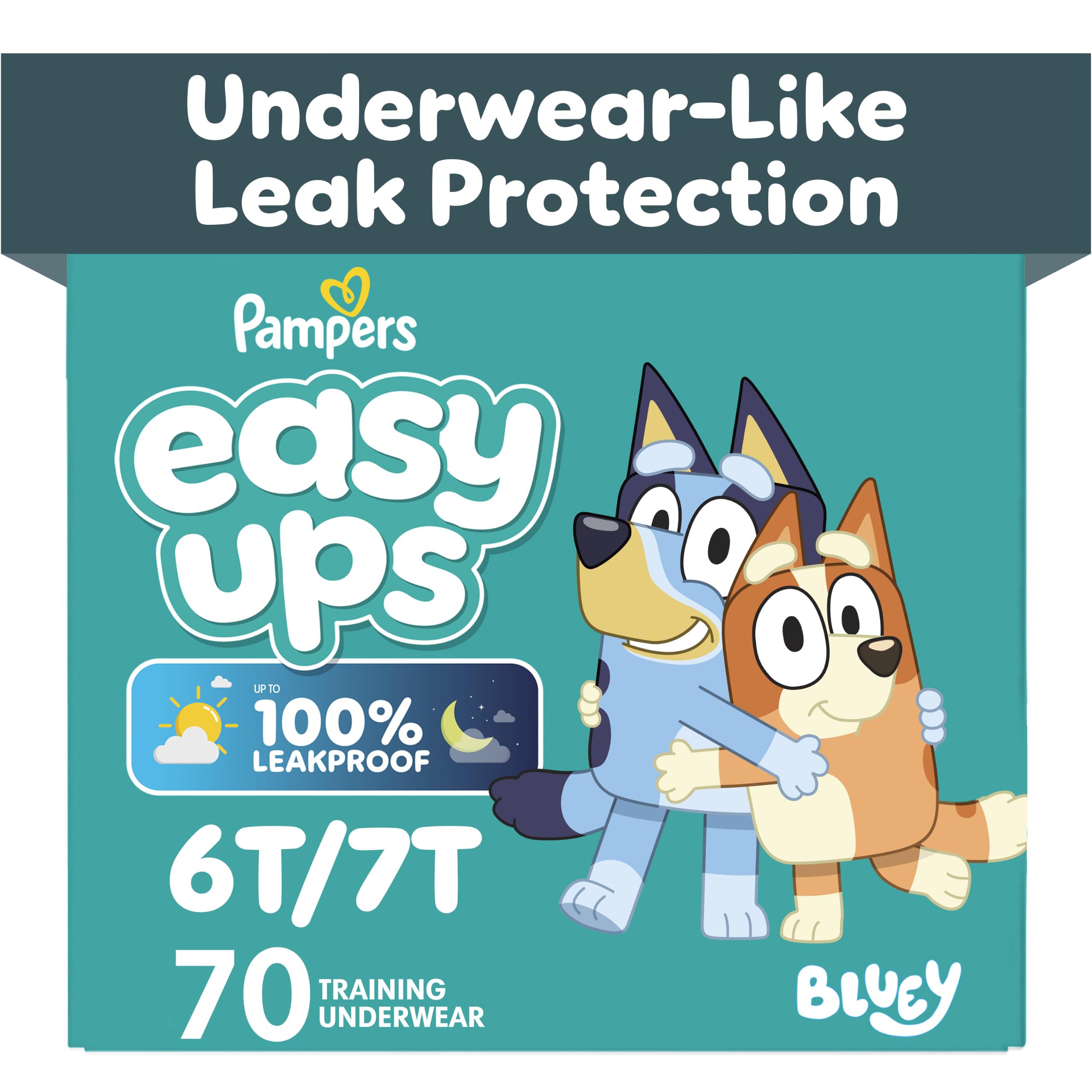 Pampers Easy Ups Girls & Boys Potty Training Pants, Size 8 (6T7T), 70 Count, Bluey Absorbent Training Underwear, Up to 100% Leakproof Day and Night, Hypoallergenic