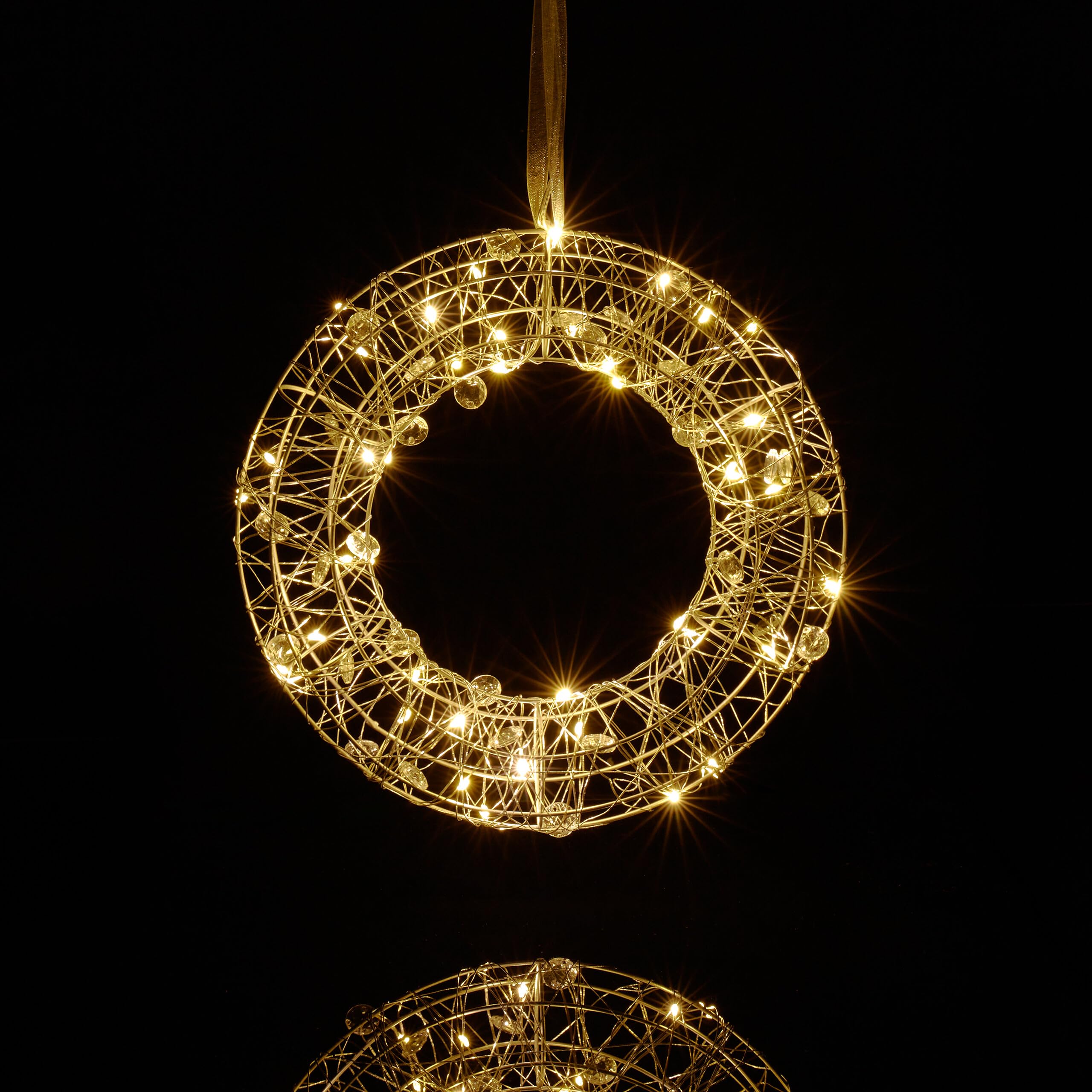 Relaxdays LED Light Wreath, Window Decoration Inside, for Hanging, Diameter 25 cm, All Year Round, Light Circle, Battery Operated, Silver