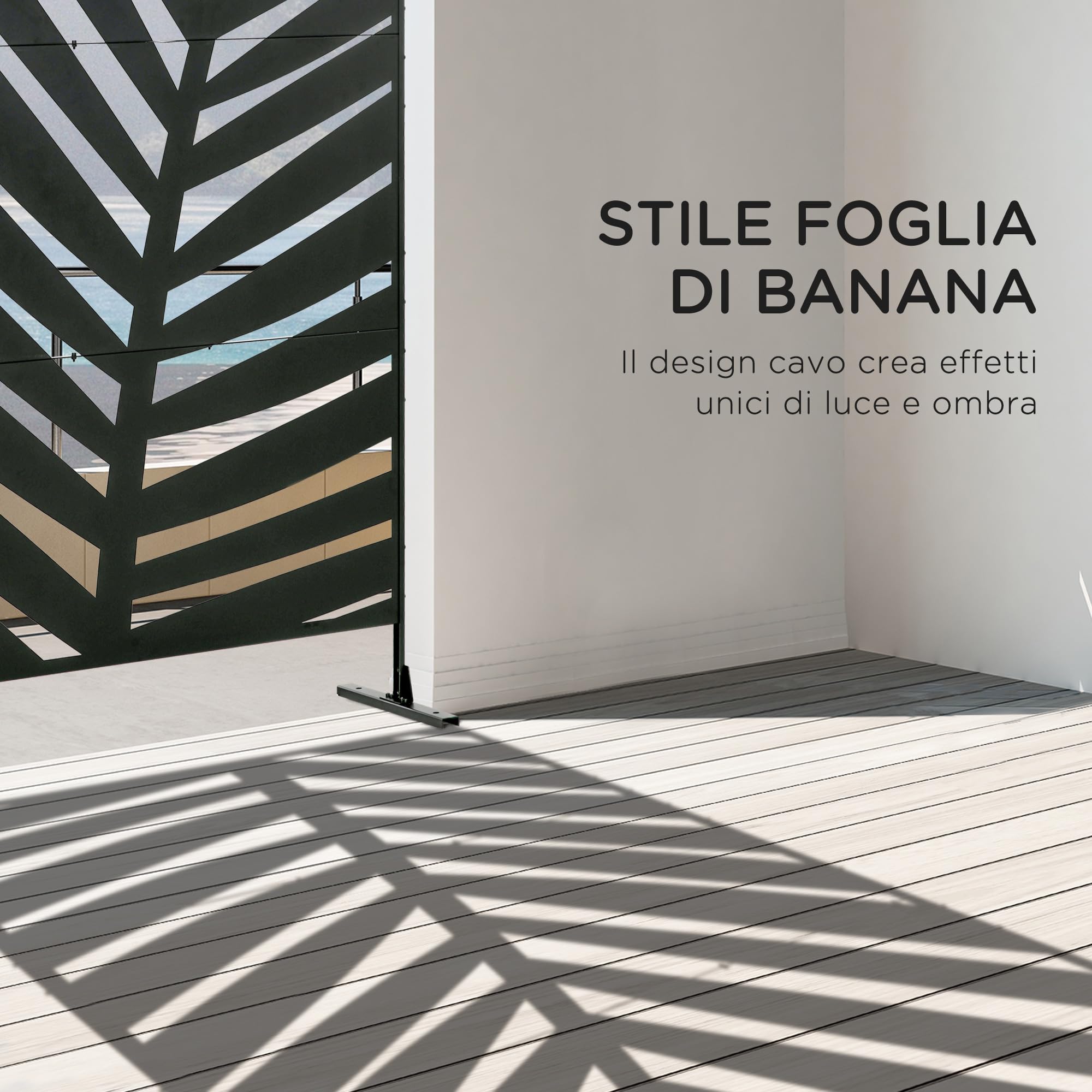 Outsunny Pannello Privacy Esterno in Metallo 122x198 cm Foglia di Banana | Divisorio Decorativo da Esterno con Supporto e Viti di Espansione, Pannello Autoportante, Giardino Terrazza Piscina