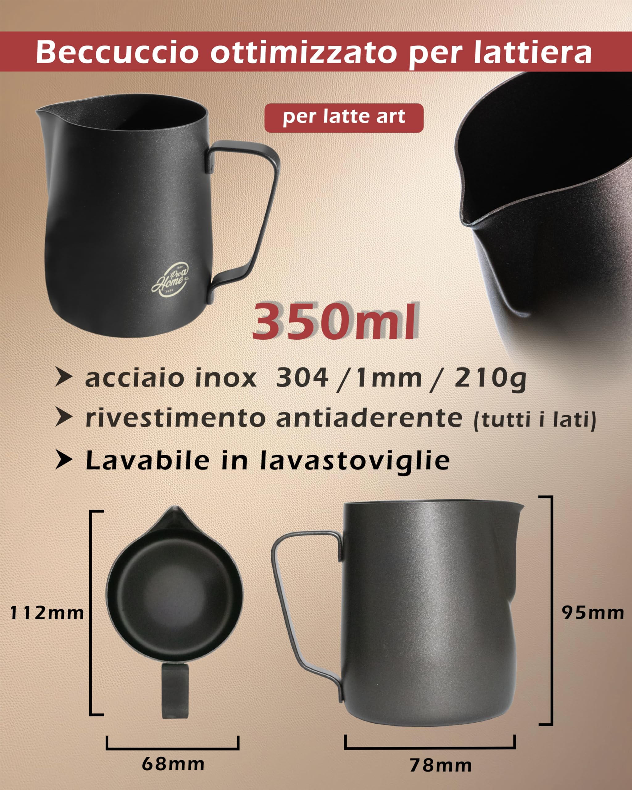 Lattiera Barista 500ml In Acciaio Inox - Bricco Per Cappuccino E Latte Art Professionale - Foto 10