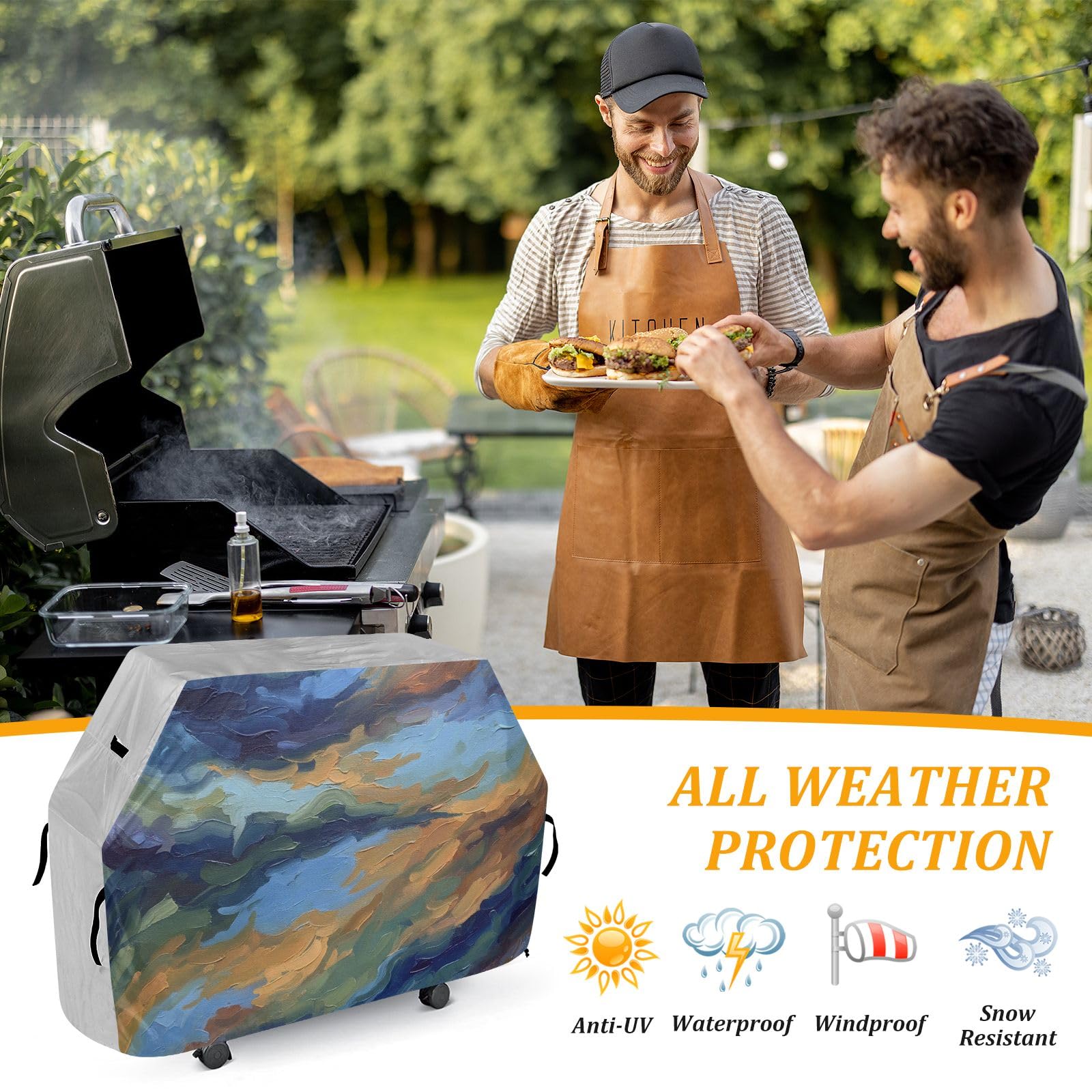 Copertura per barbecue, impermeabile, resistente, con motivo bronzo, blu