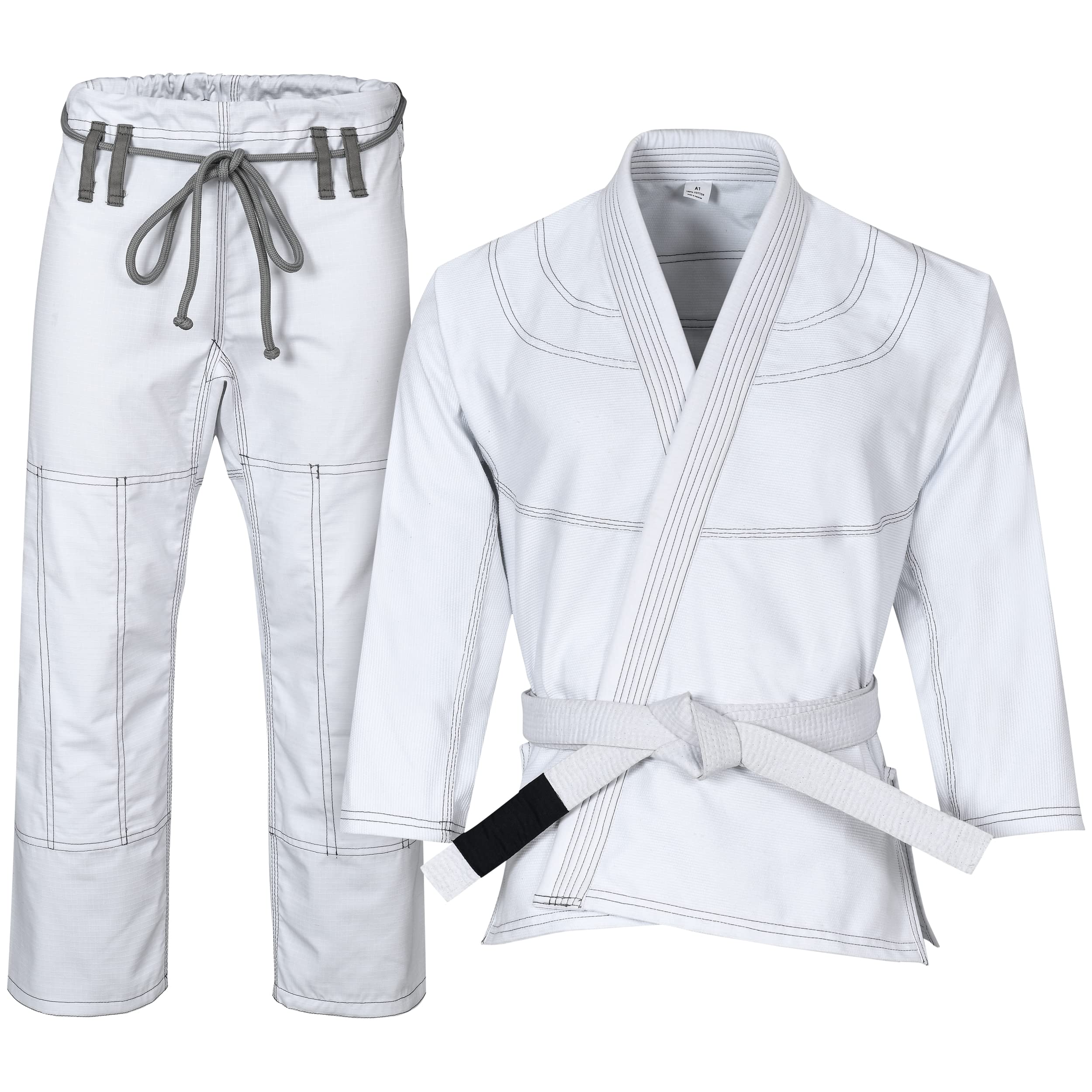 Knockout Fight Gear Brazilian Jiu Jitsu Gi For Men, BJJ Gi Women Grappling gi ULTRA LIGHT, PRESHRUNK Sweat Wicking Fabric, Machine Washable With Free White Belt (White A0)