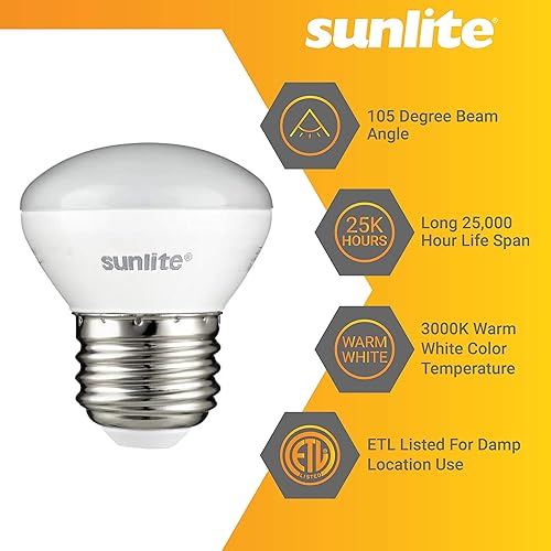Miniatura 3 de Sunlite Mini bombillas LED R14, 4 vatios (equivalente a 25 W), 250 lúmenes, base mediana (E26), regulable, certificación ETL, blanco cálido de 3000