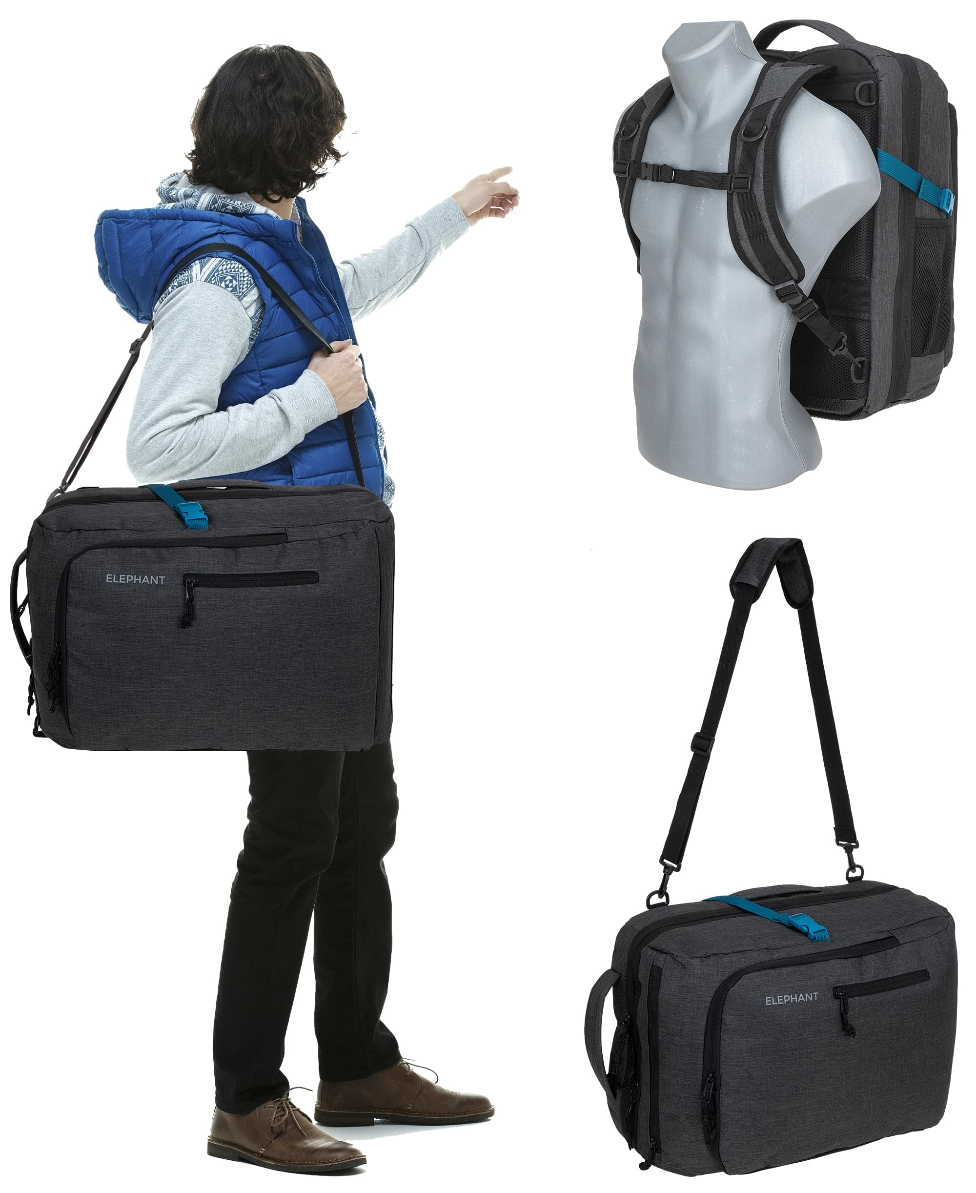 Elephant Rucksack Handgepäck Reise Fly 45 L Laptop Fach 12900 Dunkelgrau | Legends XL Flugzeug Bus Reiserucksack Tasche Laptop Fach Anti-Theft Tasche Dunkelgrau Schwarz