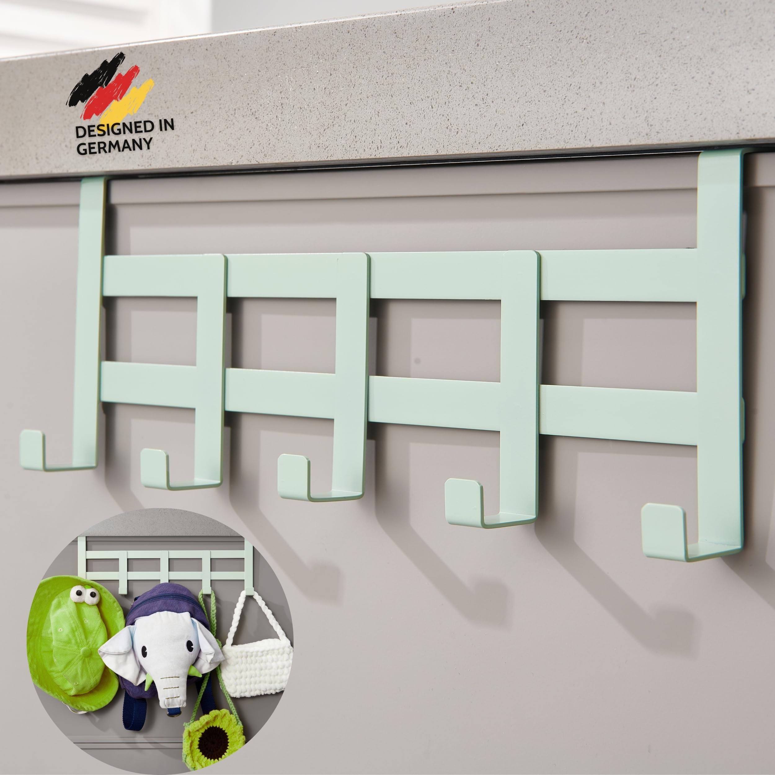 DEKAZIA® Türgarderobe Grün zum Einhängen – Bunte Kleiderhaken, Hakenleiste & Garderobenhaken – Praktischer Türhänger mit Türhaken für Kinderzimmer