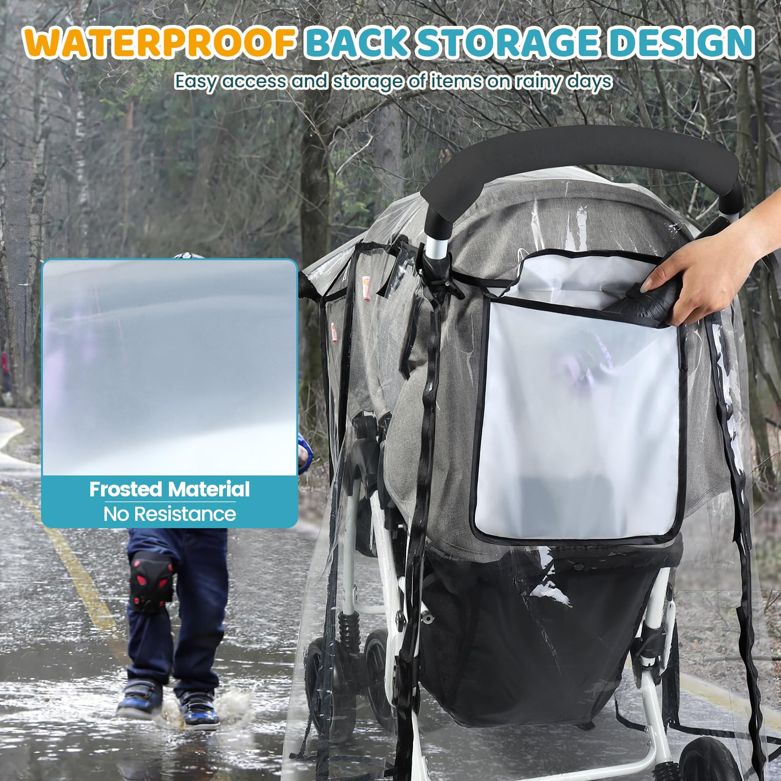 Orzbow Double Pram Rain Cover, Universal Rain Cover for Pushchair Tandem Easy Access Window, Breathable Air Vents - Image 4