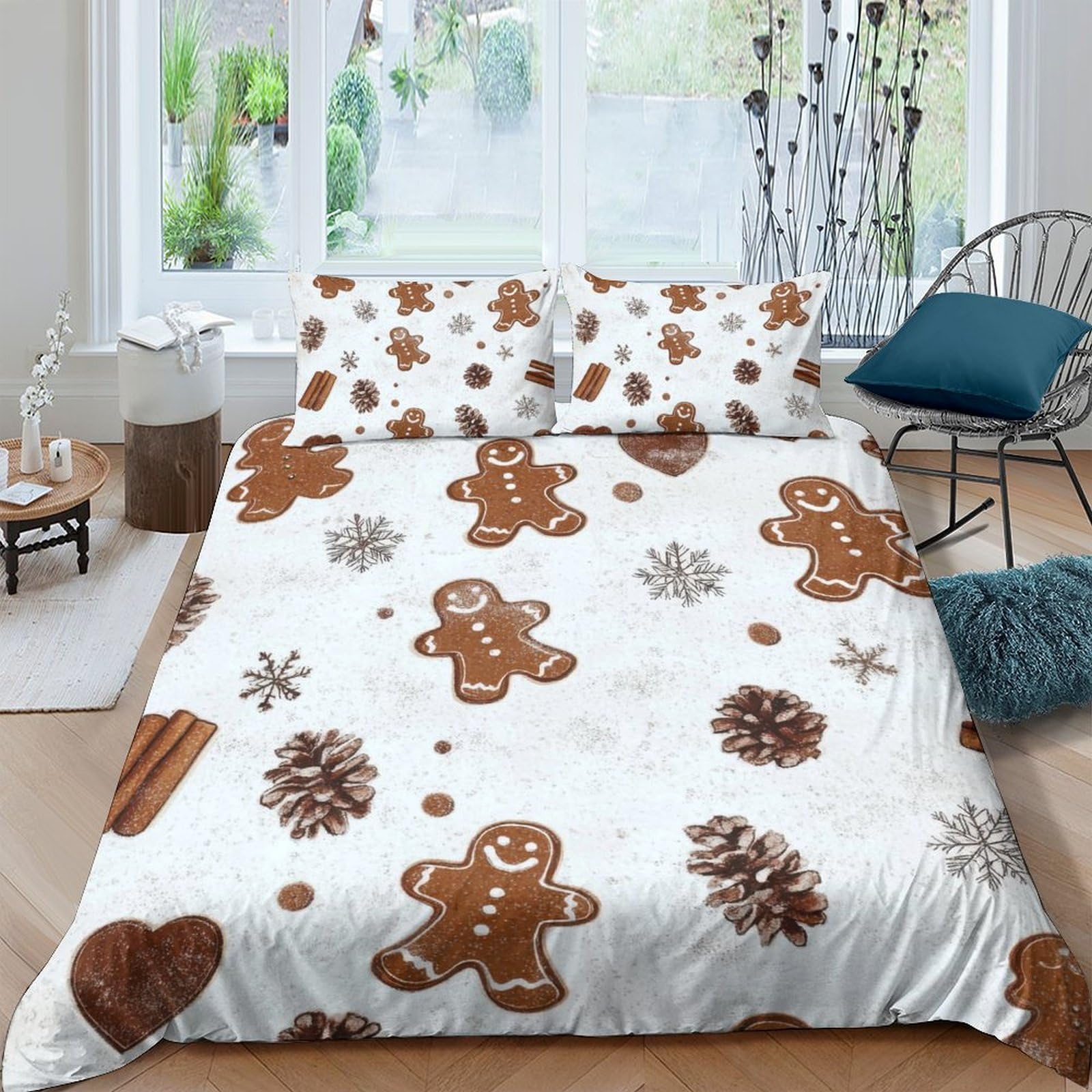 Ctjqhvkz Style-1 3D Printed Gingerbread Fitted Sheet Microfiber Soft Cinnamon Pinecone Bed Sheet For Bedroom Guest Room Decor Single（135X200cm）