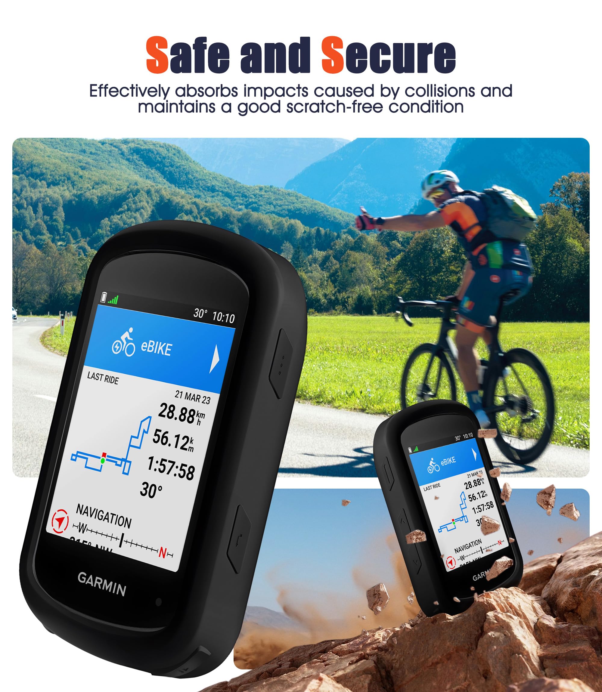 Silikonowe etui kompatybilne z Garmin Edge 540/840 + 2 osłony ekranu ze szkła hartowanego, miękkie silikonowe etui w zestawie ochrona przed wstrząsami - czarna