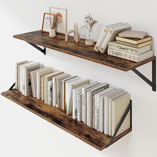 Miniatura 13 de Heimlove Estantes flotantes negros profundos para pared, estantes de pared de madera de 16 pulgadas de ancho x 8 pulgadas de profundidad, estantería