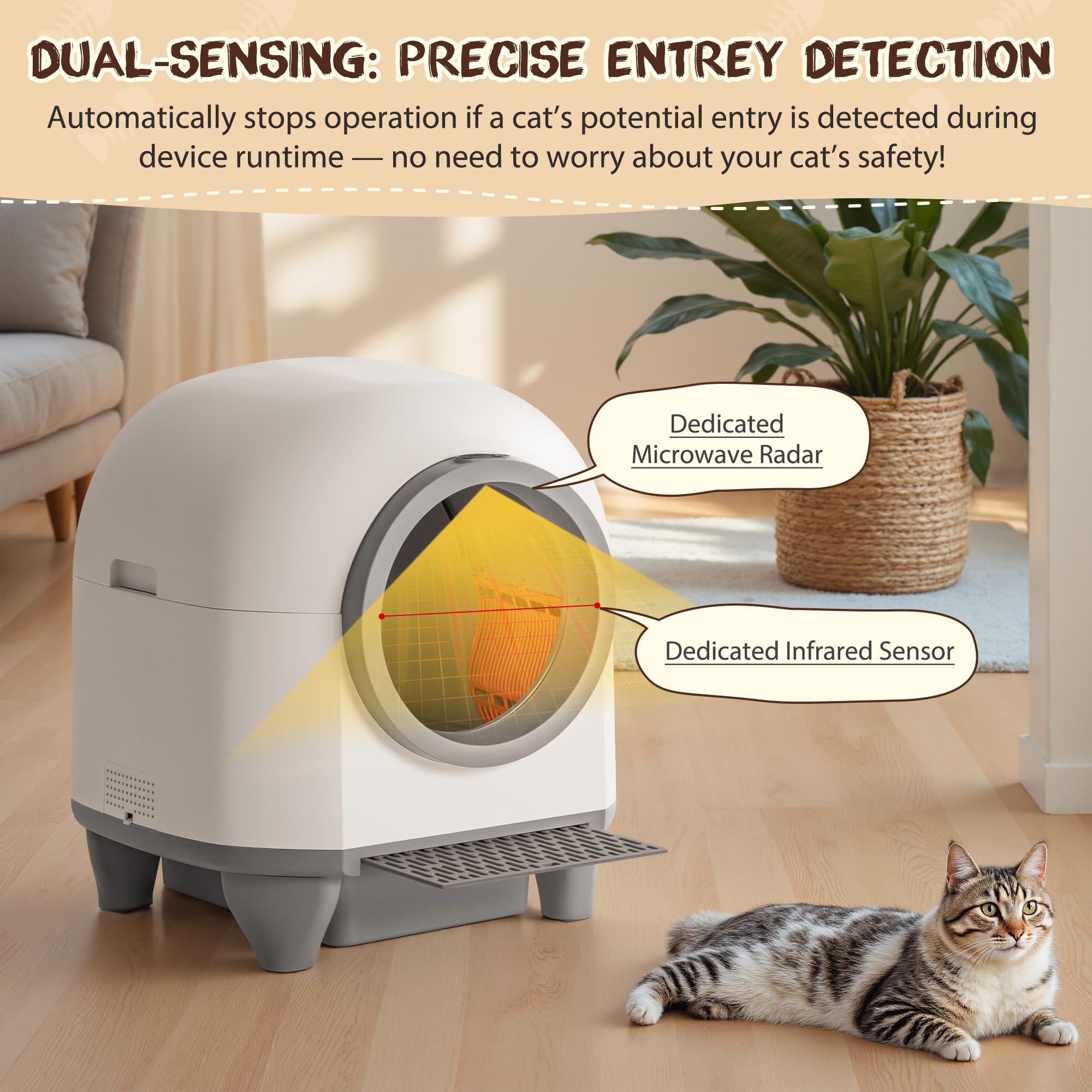 GUNJI Automatic Self-Cleaning Litter Box, 90L Large Capacity for Multiple Cats - APP Controlled with Safety Protection, Included Litter Mat & 1 Roll Garbage Bags (Gray) - image 5