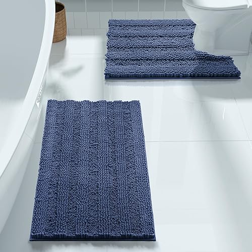 Miniatura 8 de Yimobra Luxury Chenille Bathroom Rugs Sets 2 Piece, Extra Thick Non Slip Quick Dry U Shaped Toilet Bath Mat, Fluffy Shaggy Microfiber Absorbent