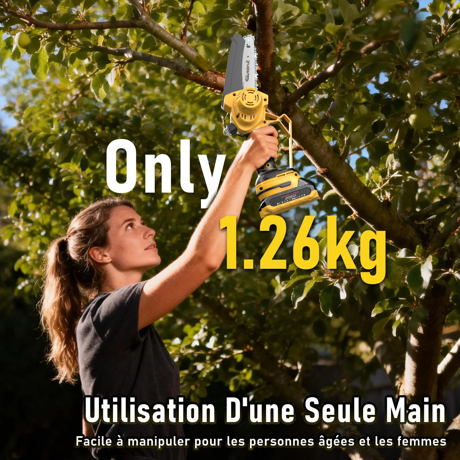 8 & 6 Pouces Mini Tronconneuse a Batterie, 21V Brushless Tronconneuse Electrique sans Fil avec 2×2.0Ah Batteries, Tension de Chaîne sans Outil, Système D'huile, pour le Jardinage