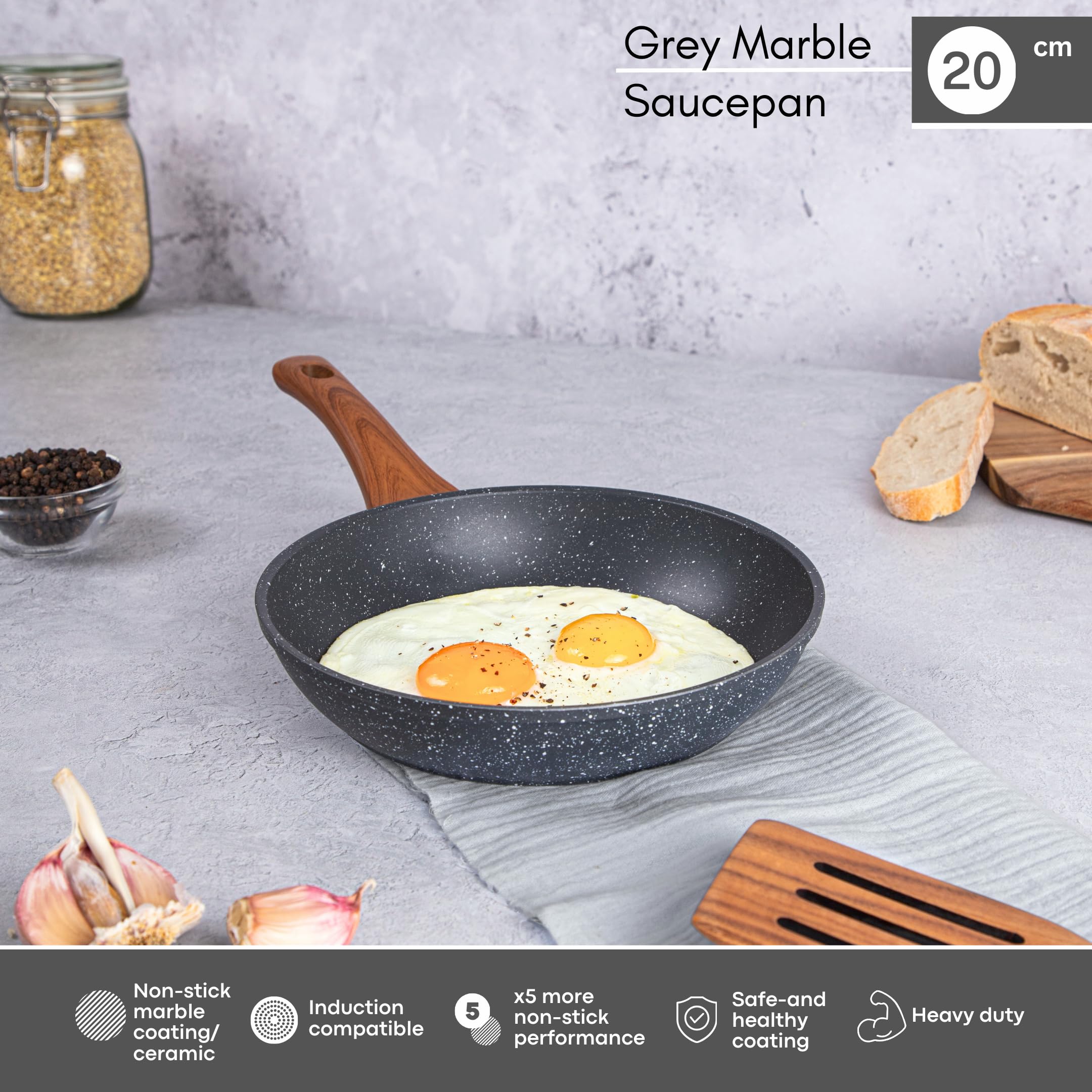 nuovva Induction Hob Frying Pan Set, Non Stick Chef's Pan - Kitchen Marble Wok Pan Cookware - 20cm, 00498 - Image 4