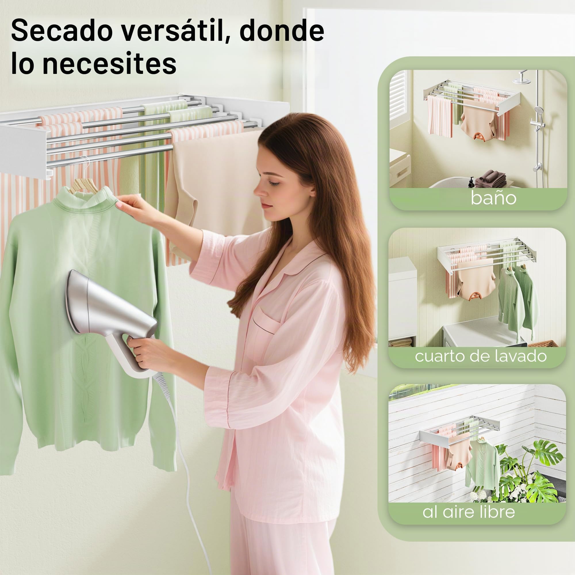 Vikaqi Tendedero de ropa montado en la pared de 32 pulgadas, estante plegable de pared para lavandería